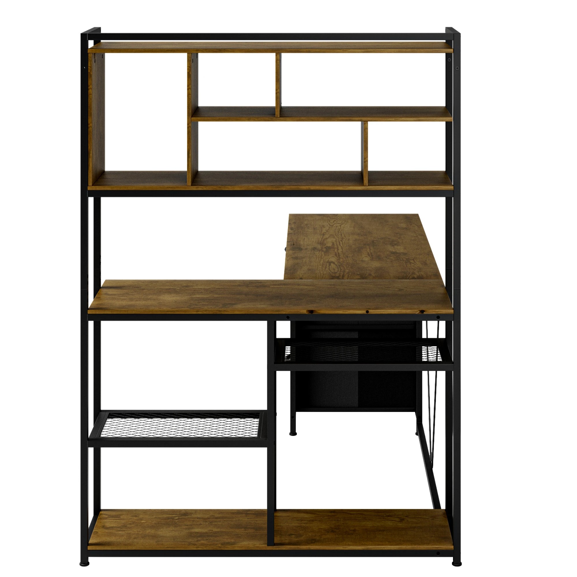 6 Advwin L Shaped Gaming Desk With Led Lights Reversible 148cm Computer Desk With 3 Drawers And Bookshelf Walnut, 6 of 9