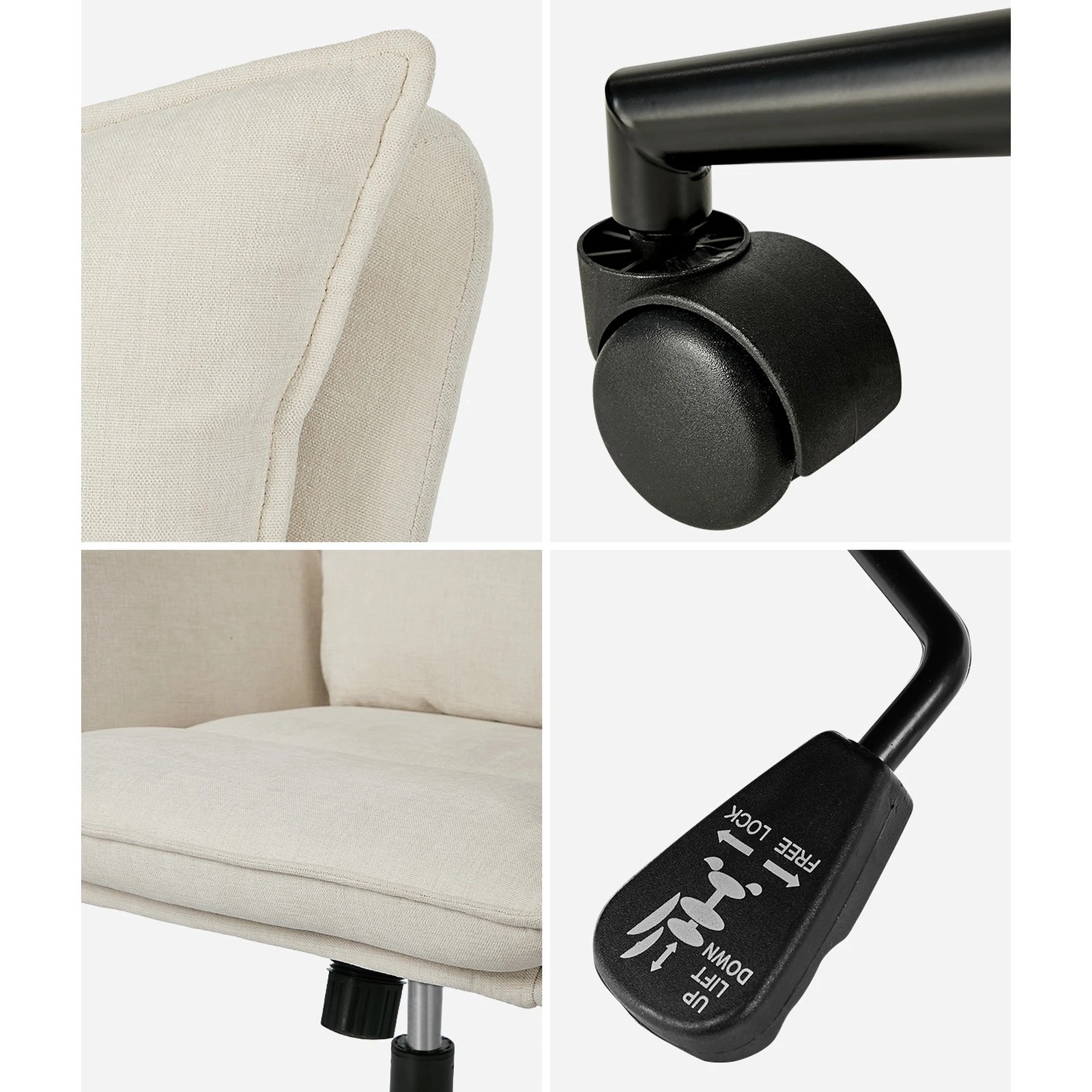 5 Oikiture Mid Back Office Chair Swivel Desk Chair Wide Seat Armrest - Beige, 5 of 7