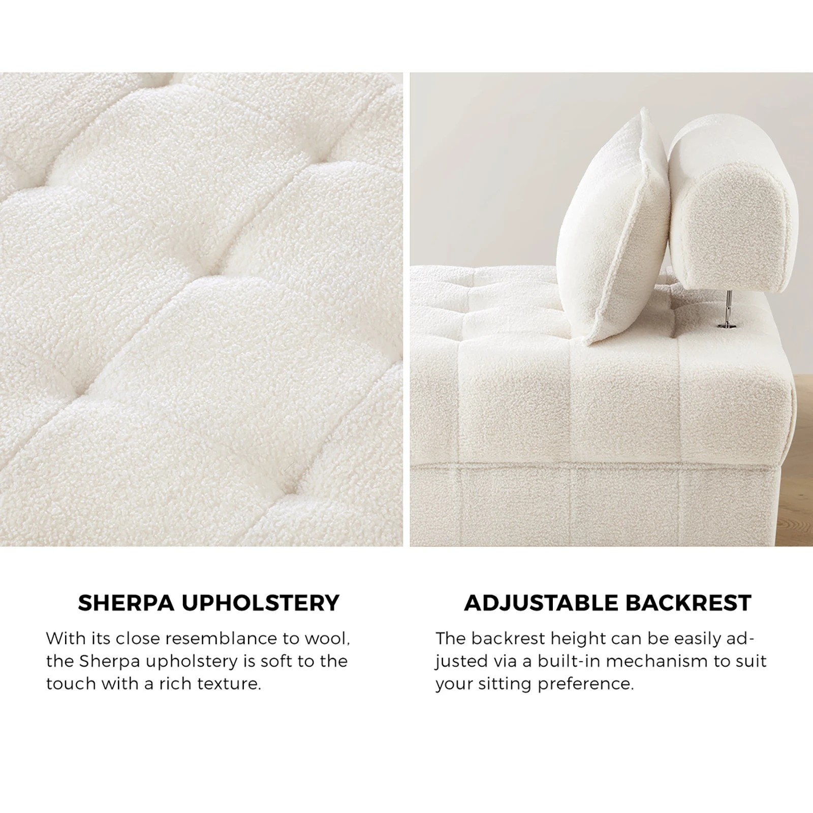 7 Oikiture 3 Seater Boucle Modular Sofa & Ottoman Set Armless Tofu Back
 - White - White, 7 of 10