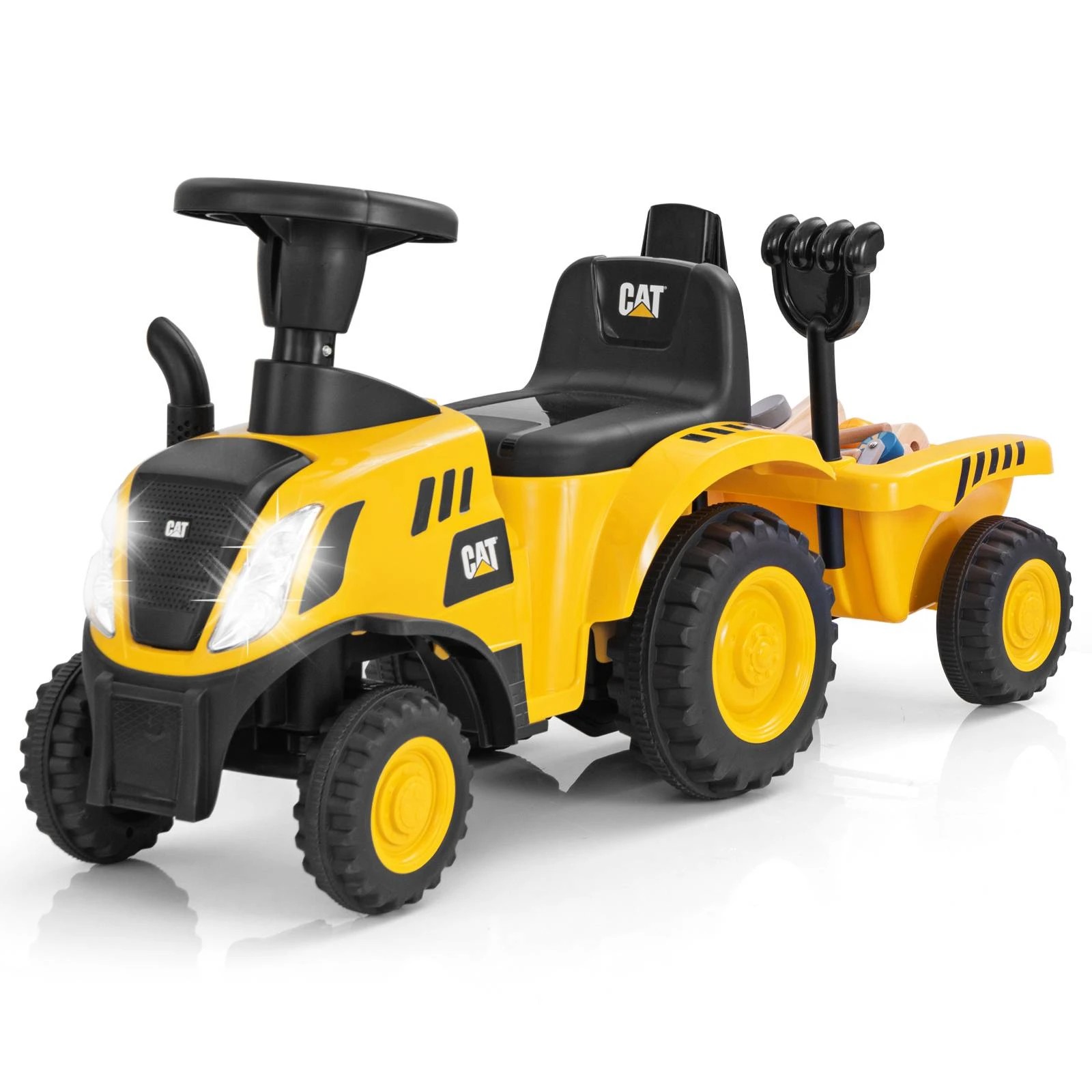 1 Costway Battery-Operated Sliding Tractor Toy Ride On Tractor w/Beach Rake & Shovel - Yellow, 1 of 1