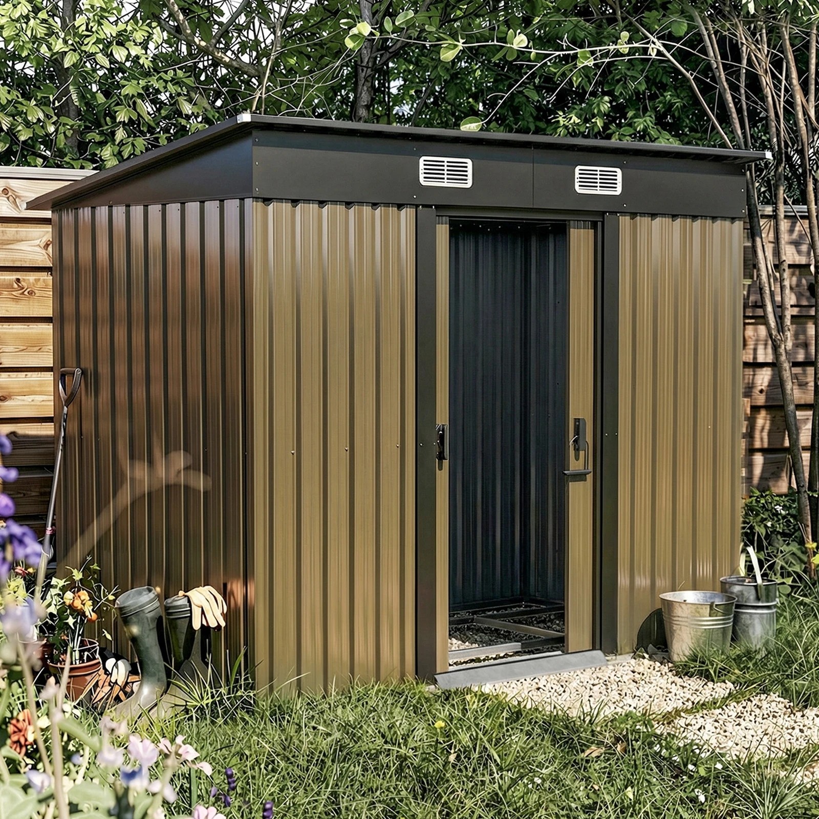 3 Livsip Garden Shed Outdoor Storage Sheds 2.38x1.31M Workshop Shelter With Base - Brown, 3 of 8