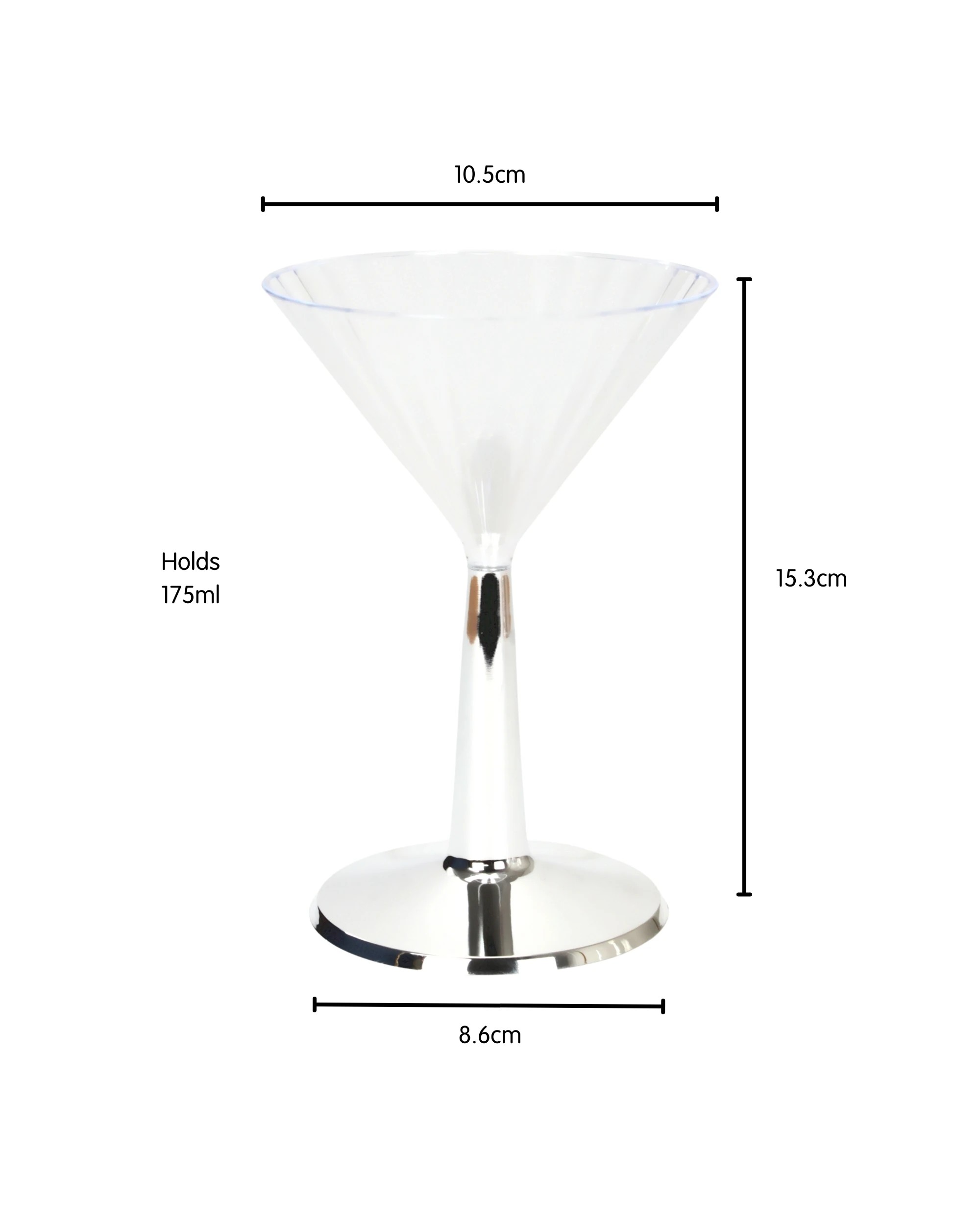 2 Alpen Silver Trim Plastic Reusable Martini Glass 175ml Pack of 12 - Silver, 2 of 3