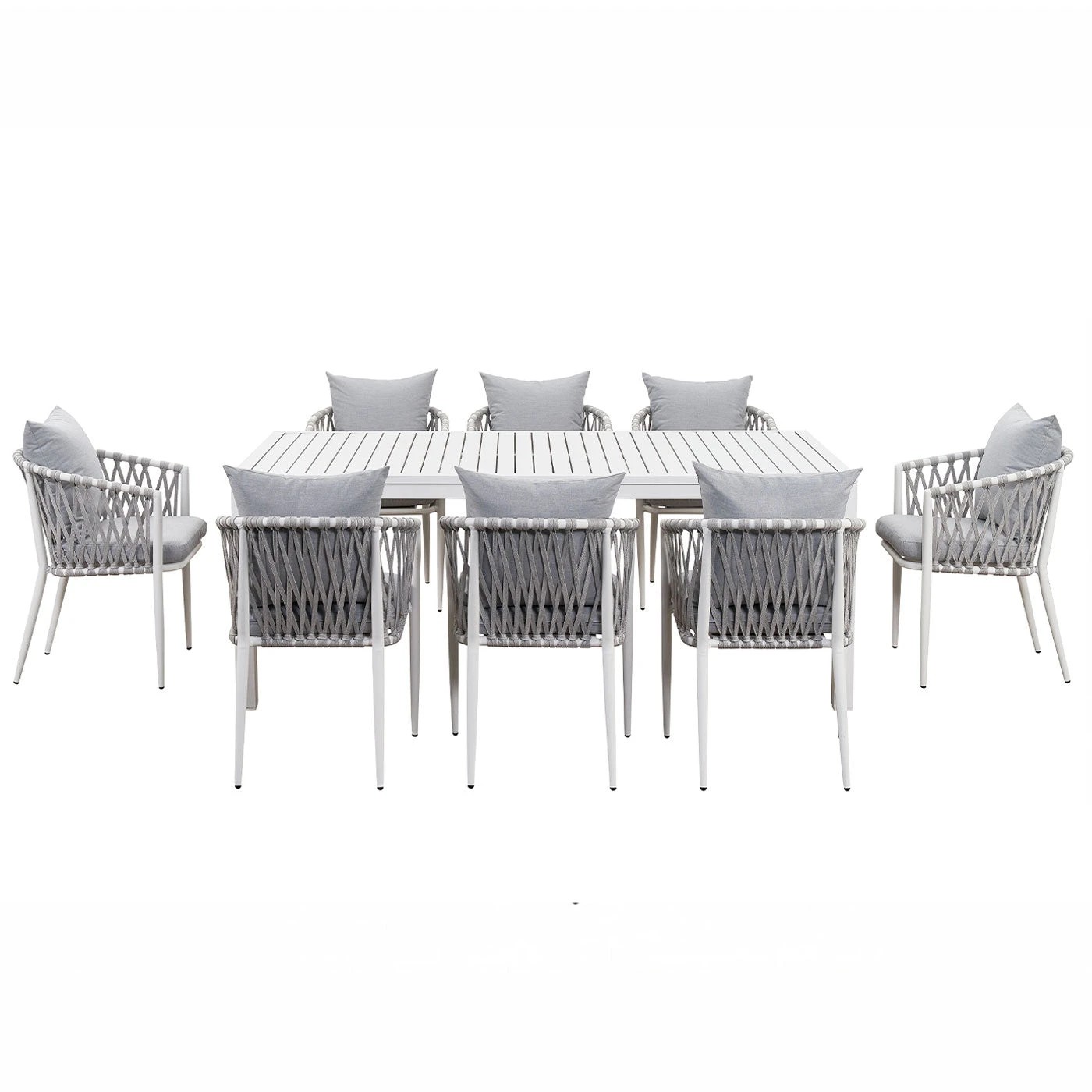 6 Moda Living La Perouse 9-Piece White Aluminium Outdoor Dining Set with Mornington Chairs - White, 6 of 10
