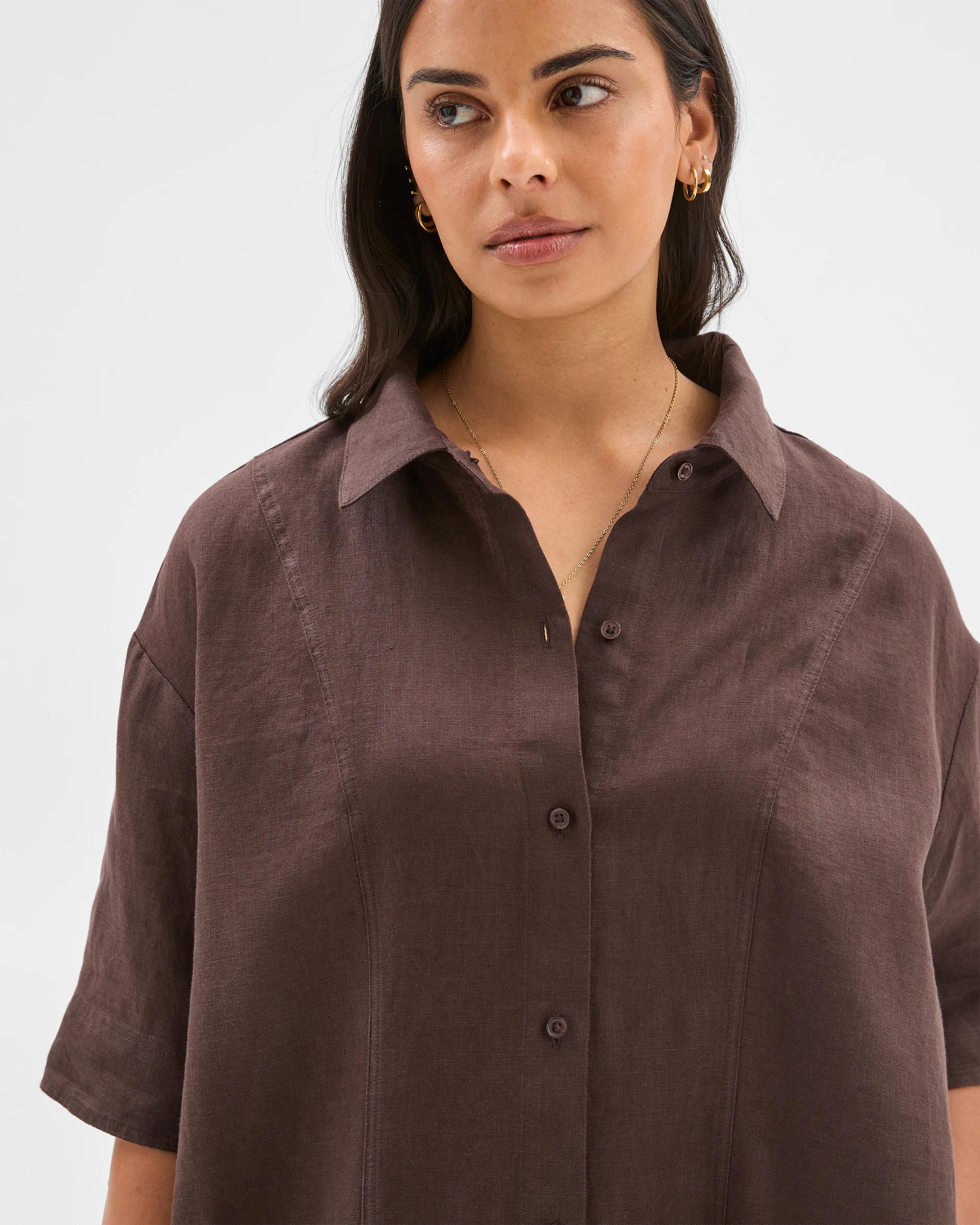 4 Target Woman European Linen Short Sleeve Shirt Mini Dress BRUNETTE, 4 of 6