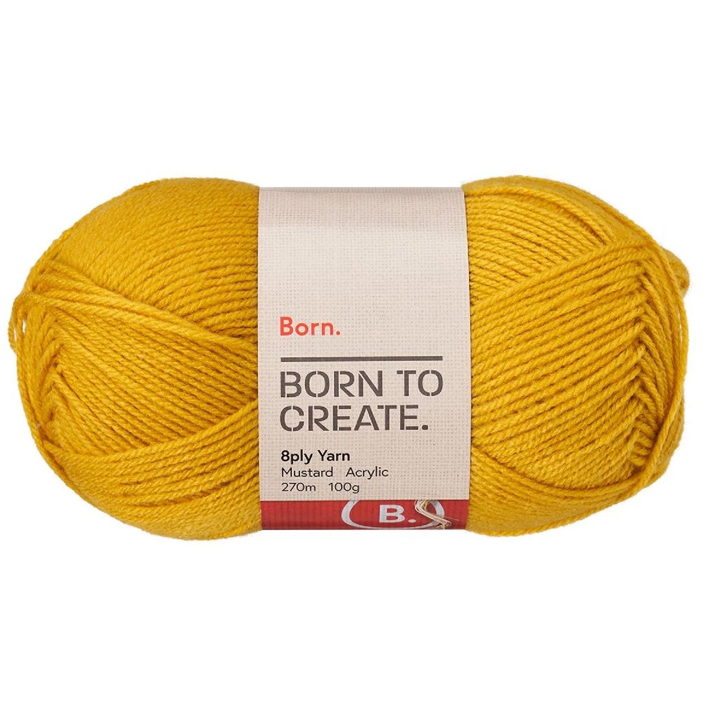 1 Born 8 Ply Yarn 100g Mustard, 1 of 3