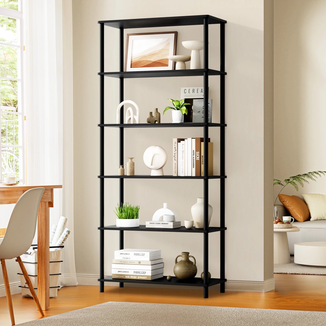 2 Oikiture Bookshelf 5 Tier Display Shelf Storage Shelves Stand Rack
 - black, 2 of 10