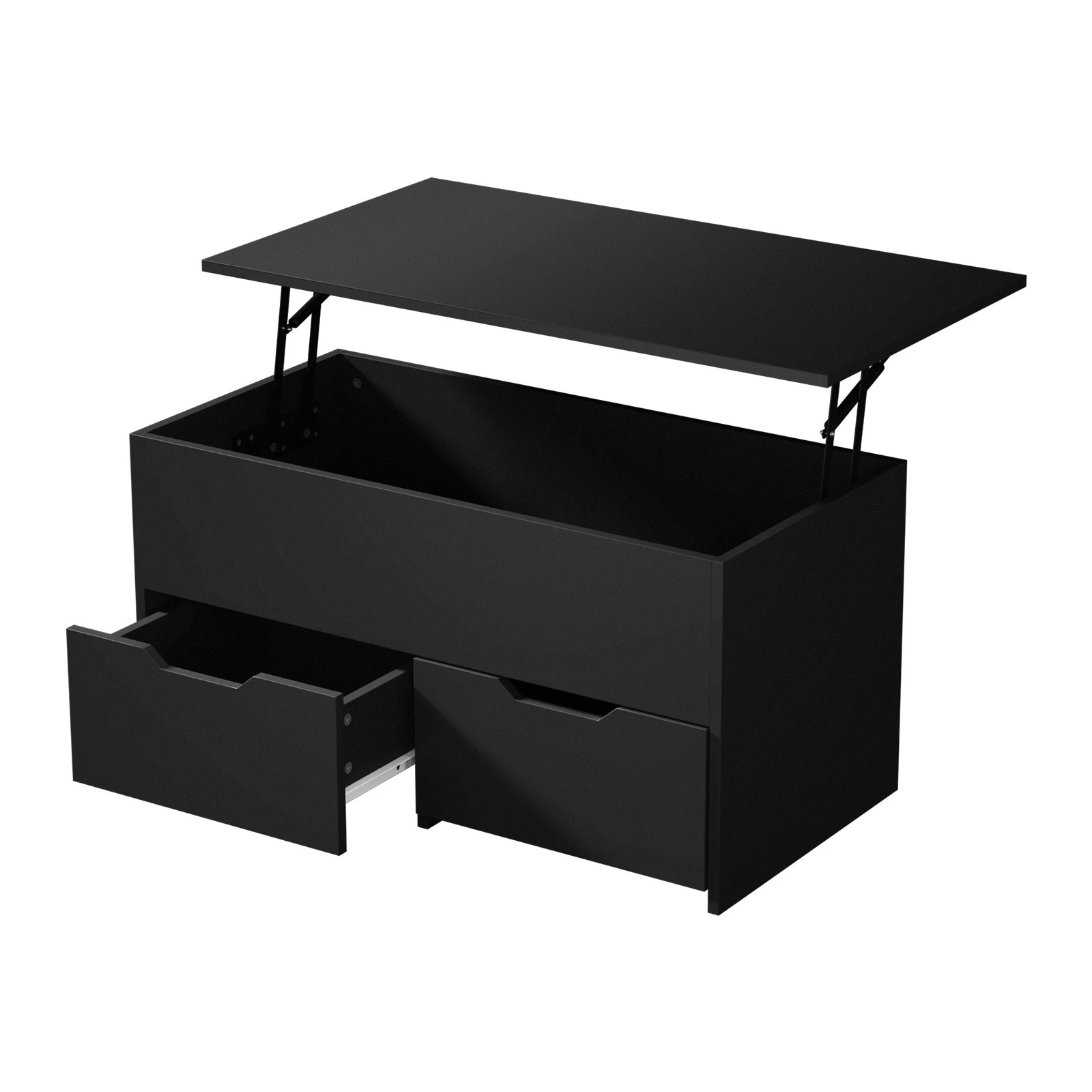 1 Oikiture Coffee Table Lift Up Top With Drawers Hidden Book Storage Black - Black, 1 of 7