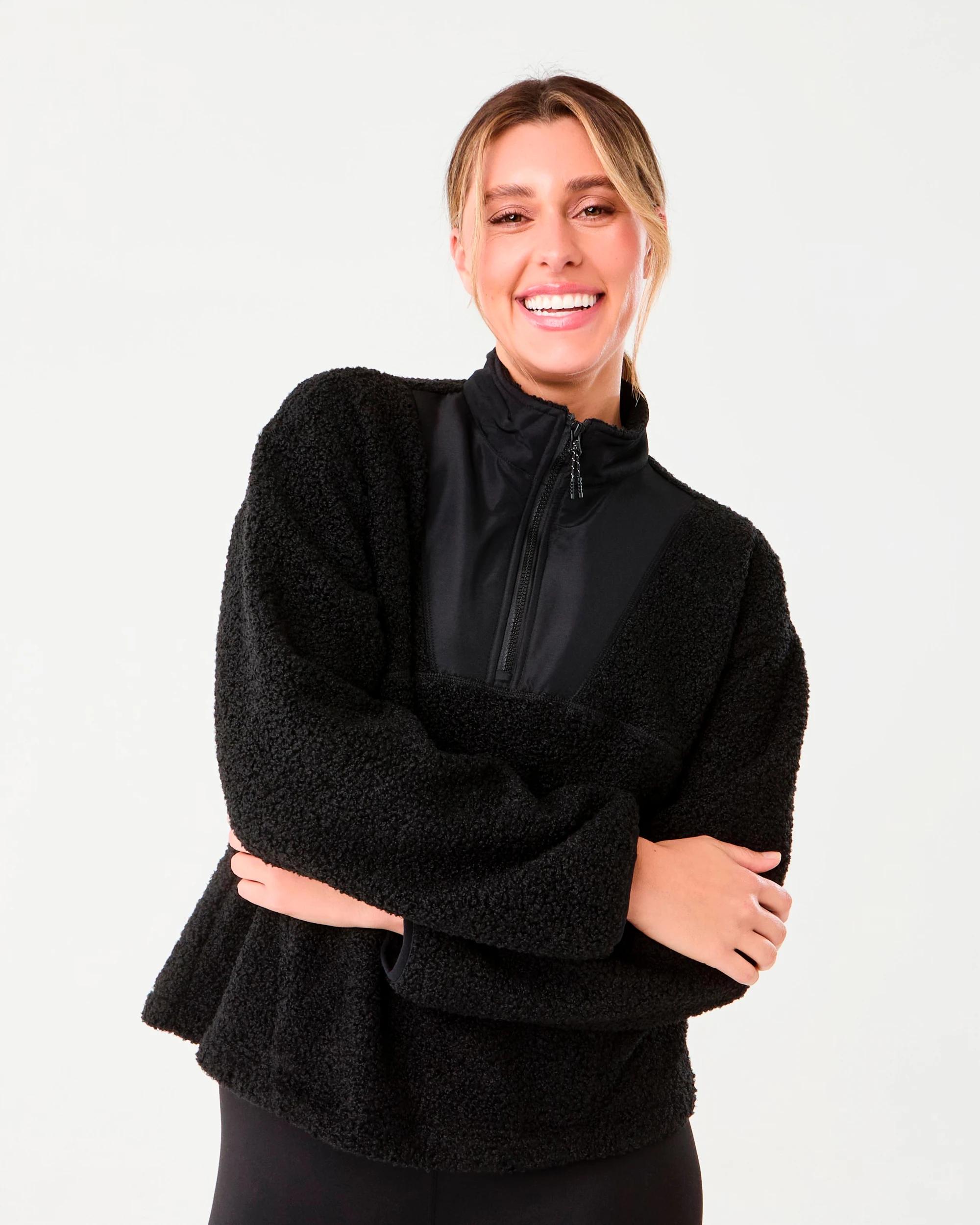 4 Active Womens 1/4 Zip Sherpa Jumper Black, 4 of 6