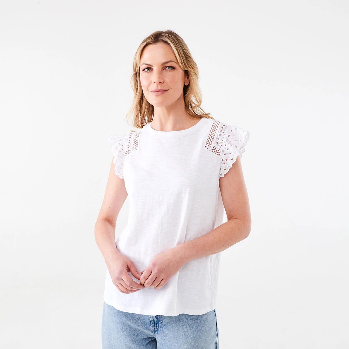 1 Sleeveless Broderie Shoulder Top White, 1 of 6