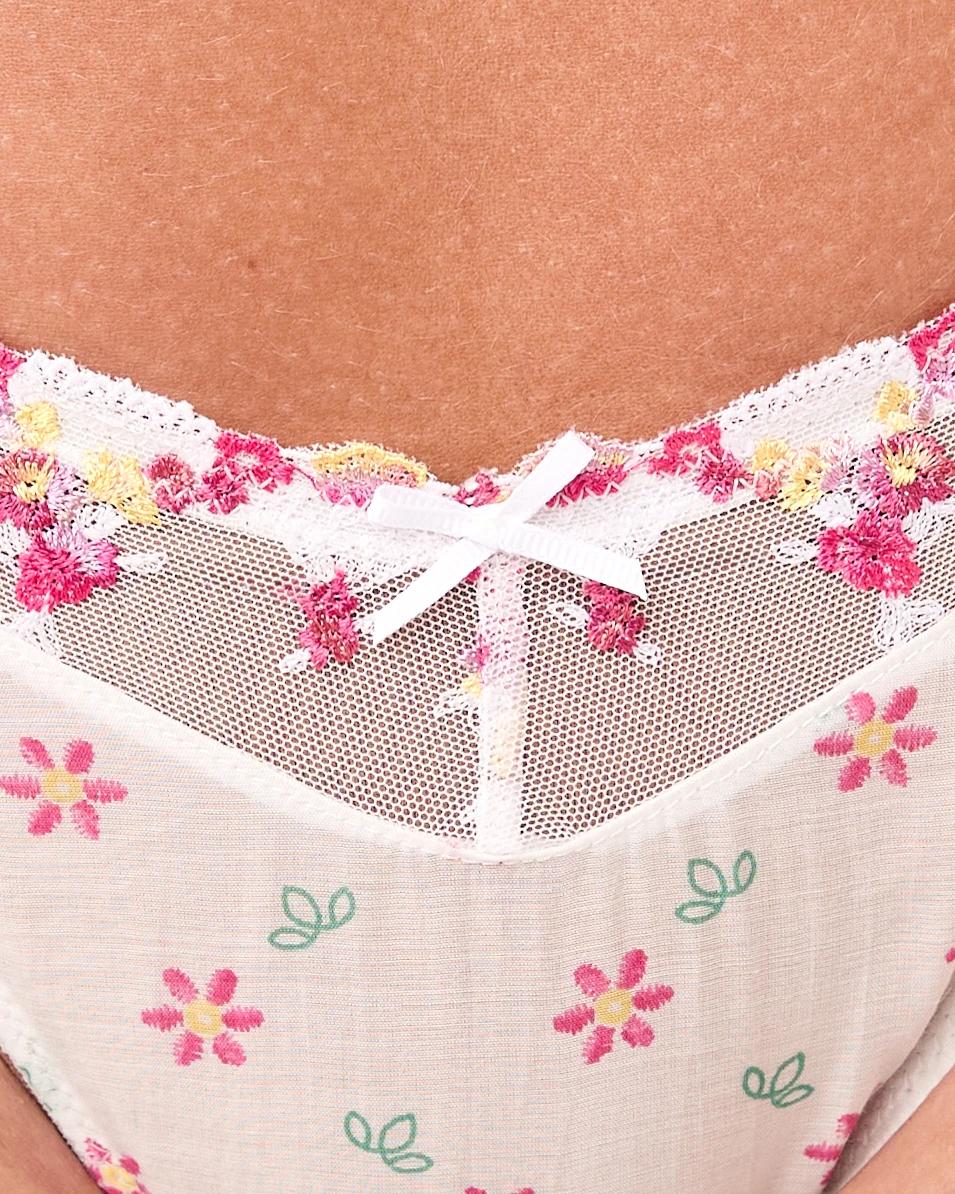 4 Co-ordinated Embroidered Mesh G-String Briefs Flrl Wht, 4 of 5