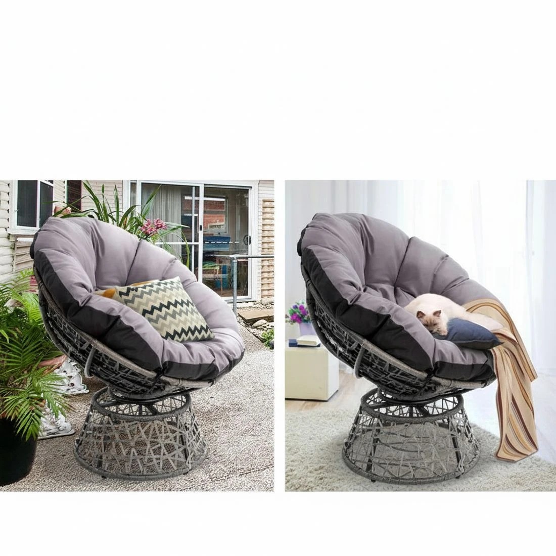 5 Gardeon Outdoor Lounge Setting Papasan Chair Wicker Table Garden Furniture - Grey, 5 of 6