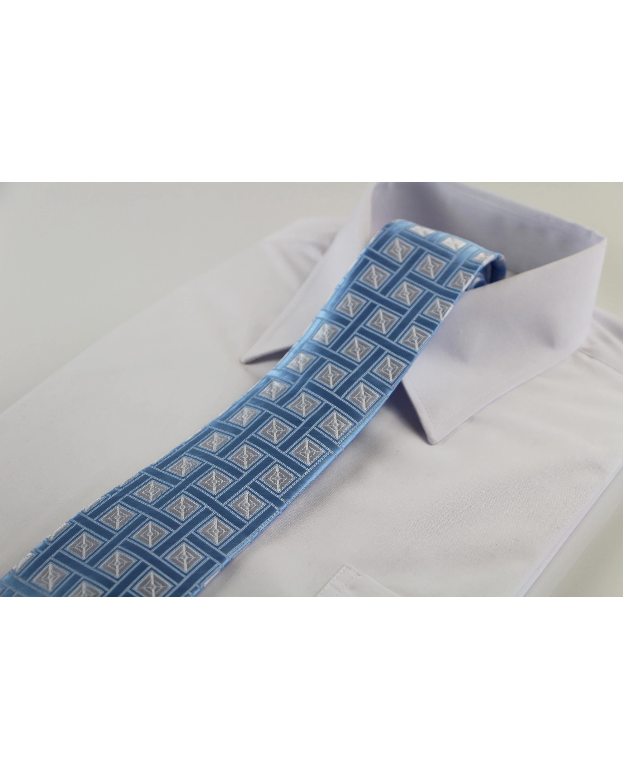 1 Zasel Mens Light Blue With Silver Squares Patterned 8cm Neck Tie, 1 of 2