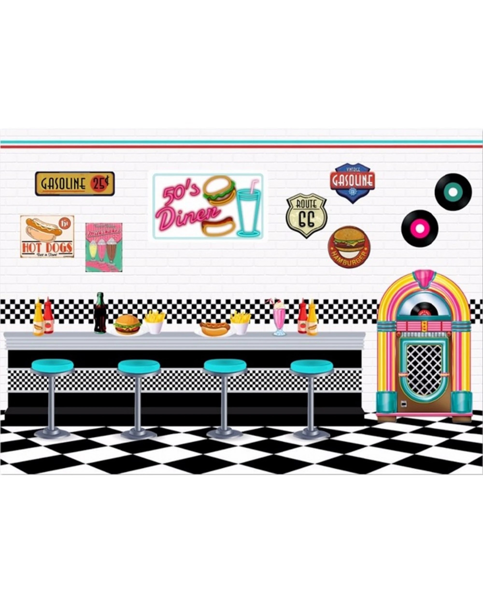 1 1950's Soda Shop Large Fabric Wall Backdrop, 1 of 2