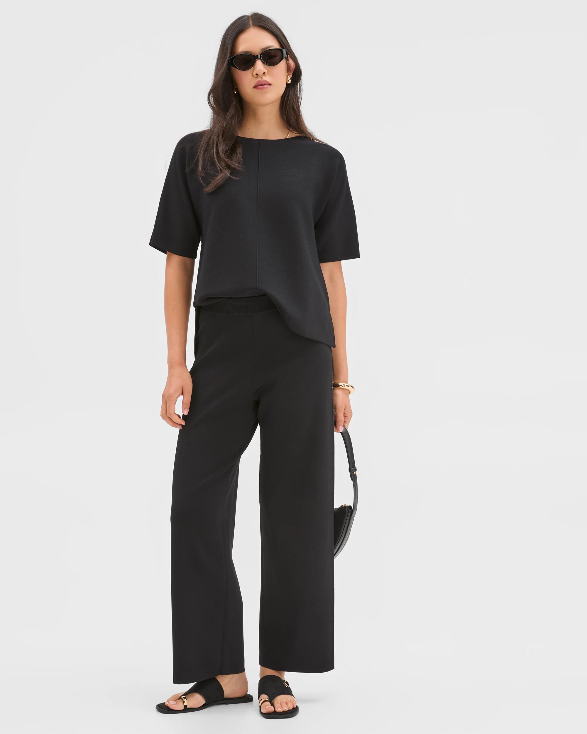 1 Preview Crepe Knit Straight Leg Pants BLACK, 1 of 6