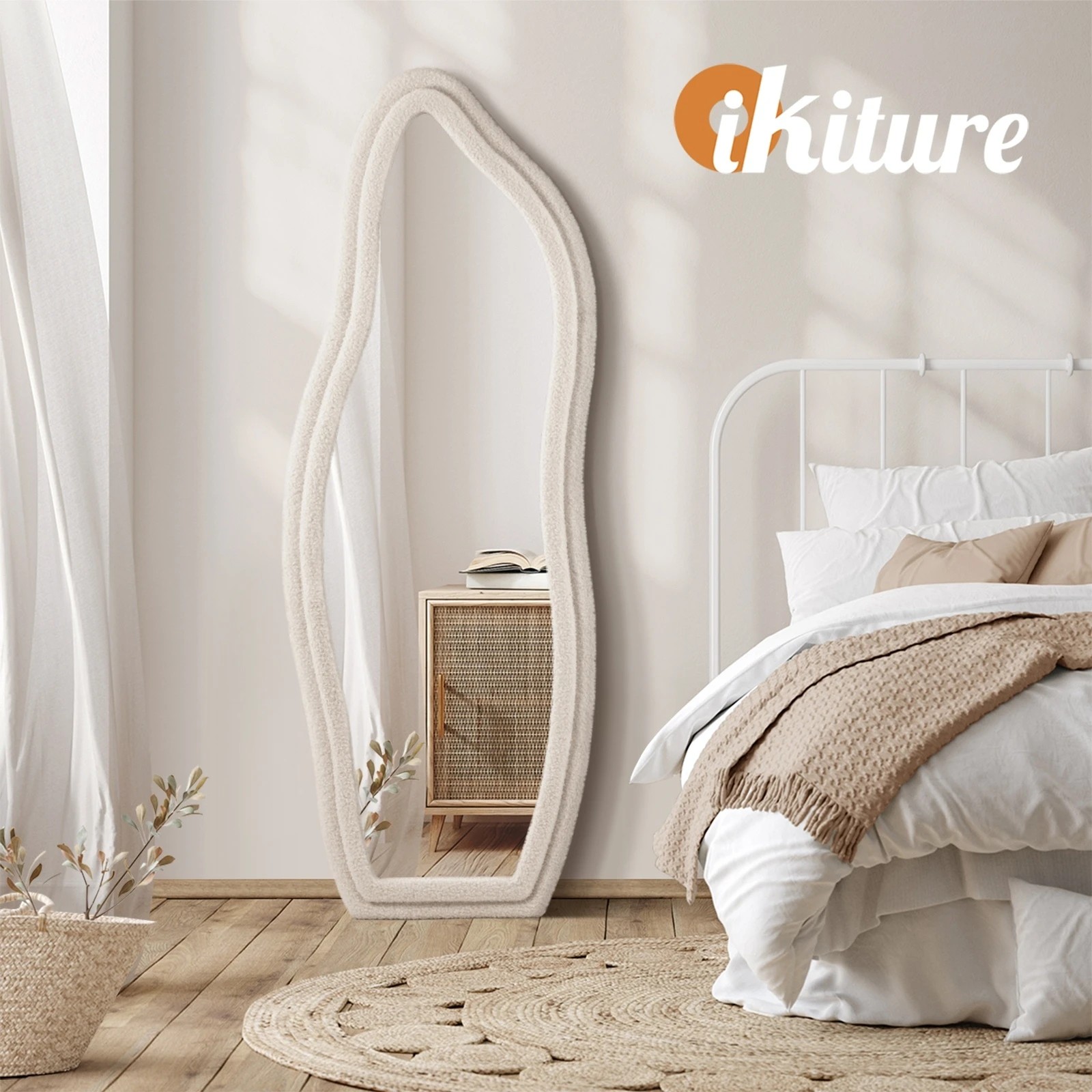 6 Oikiture Full Length Mirror Boucle Floor Mirrors Dressing Wall Mounted 160cm
 - White, 6 of 9