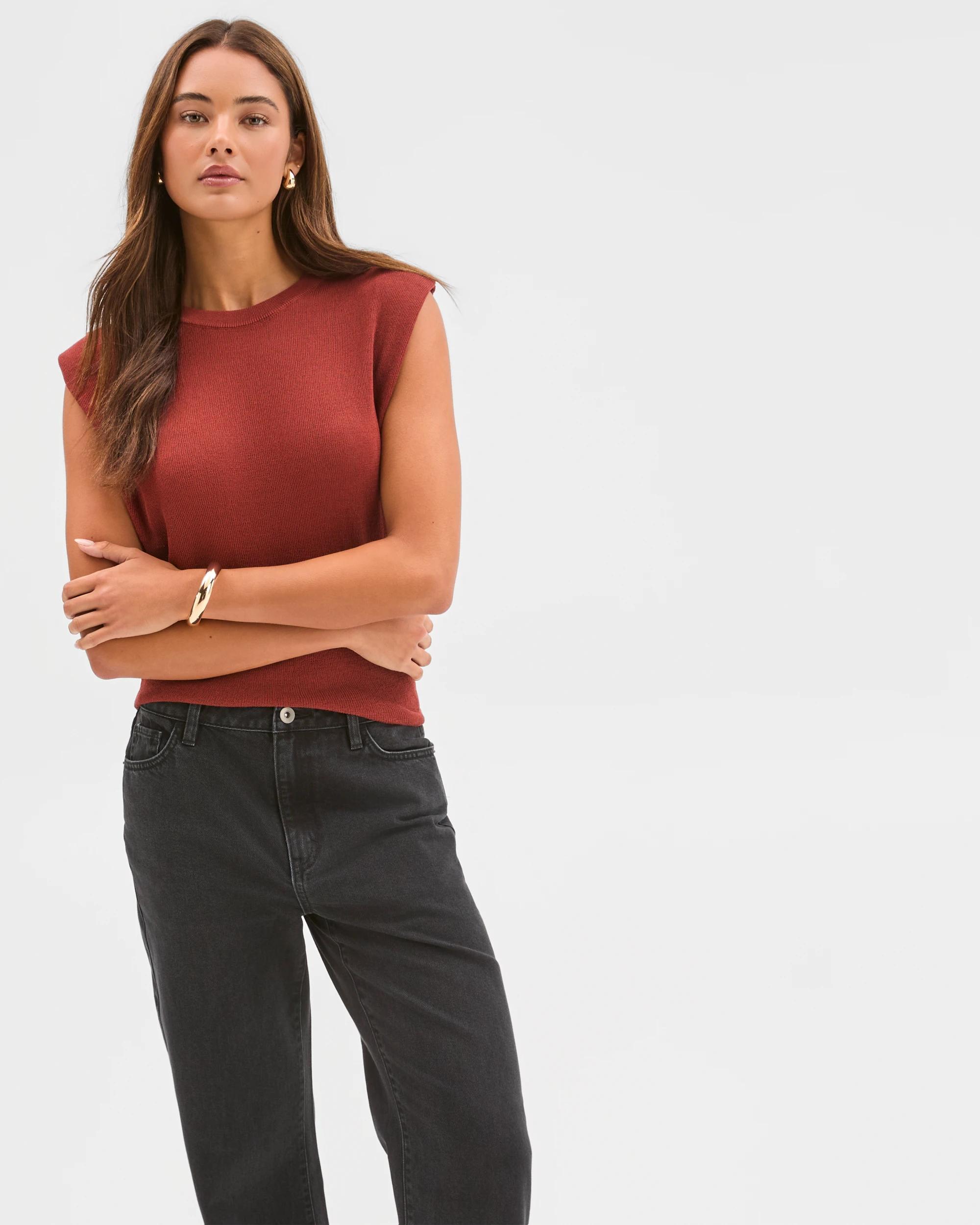 3 Lily Loves Extended Shoulder Knit Top RUST, 3 of 7