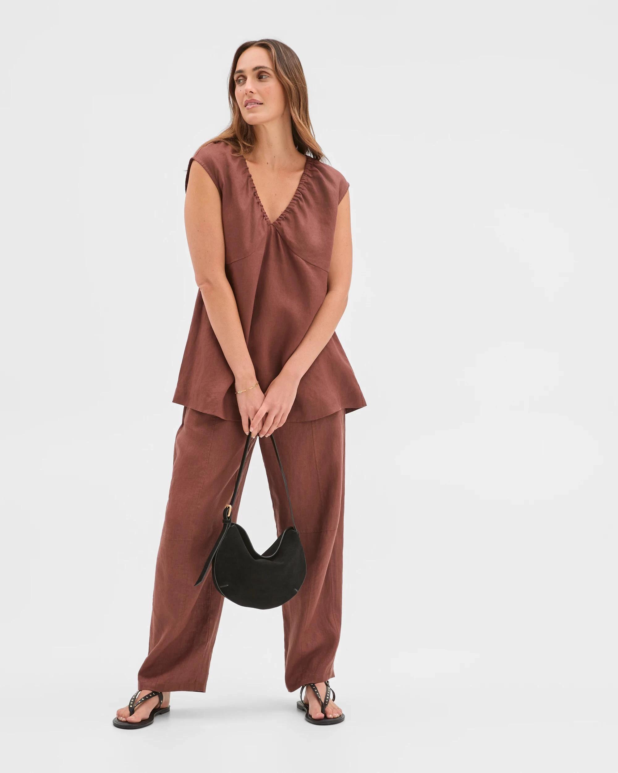 6 Target Woman European Linen Short Sleeve Top SOFT BROWN, 6 of 6