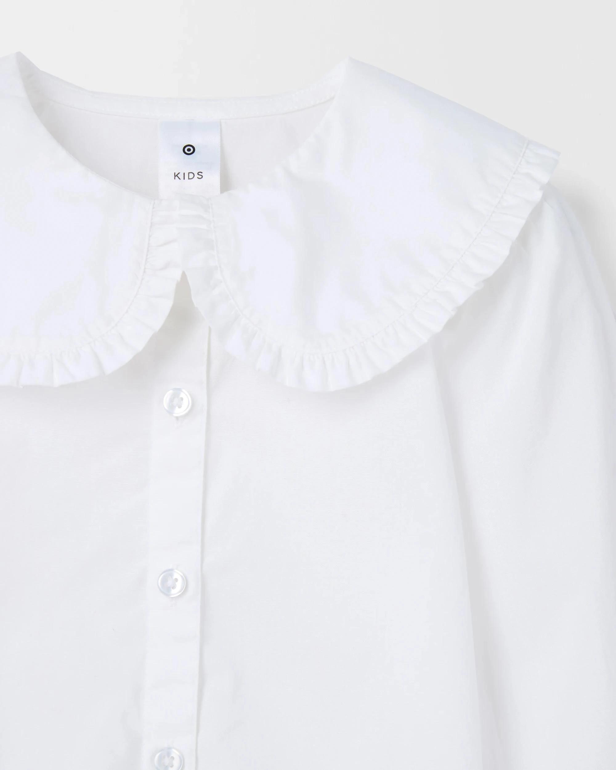 2 Target Kids Long Sleeve Fashion Woven Collared Blouse WHITE, 2 of 3