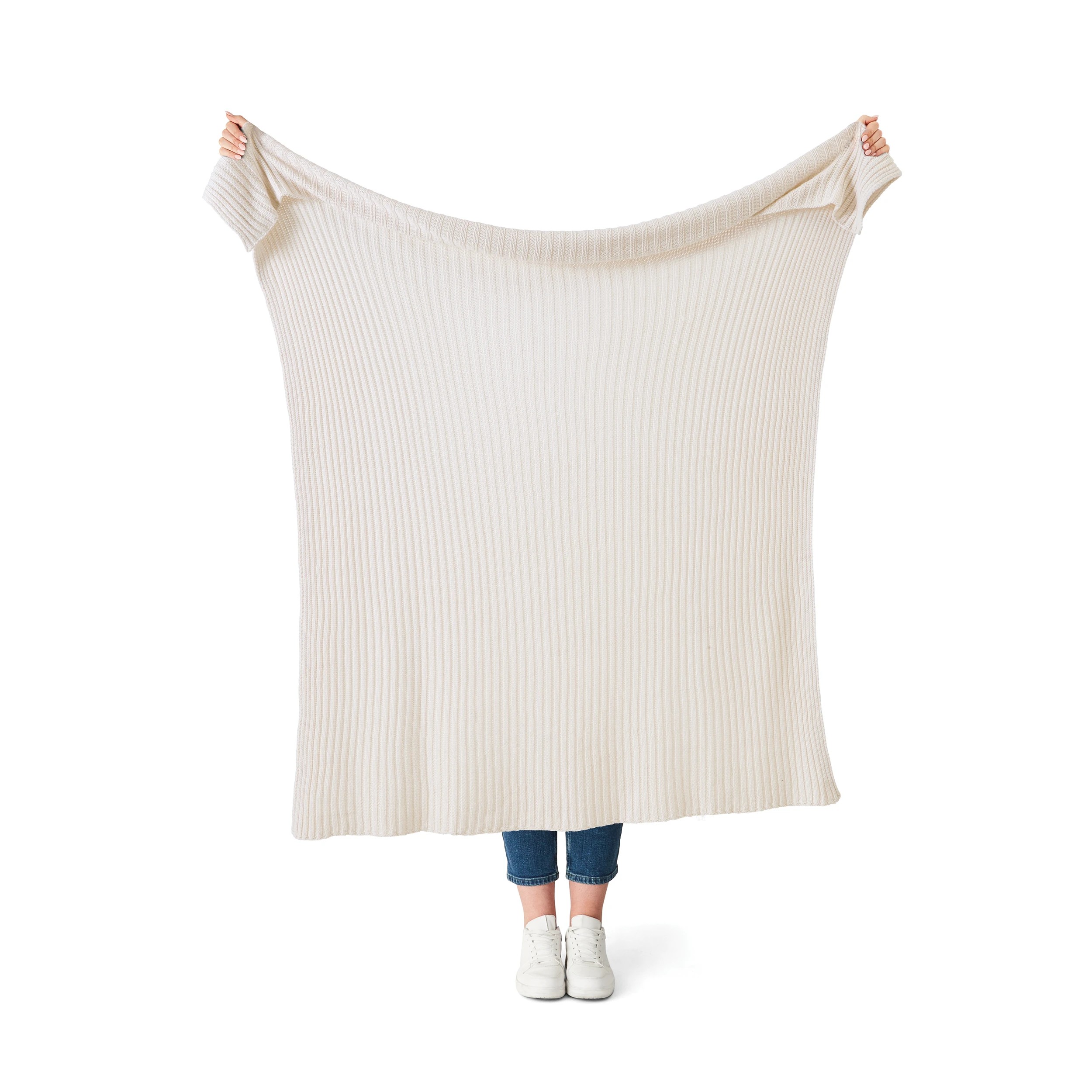 2 Chunky Knit Ribbed Throw - Ivory, 2 of 7