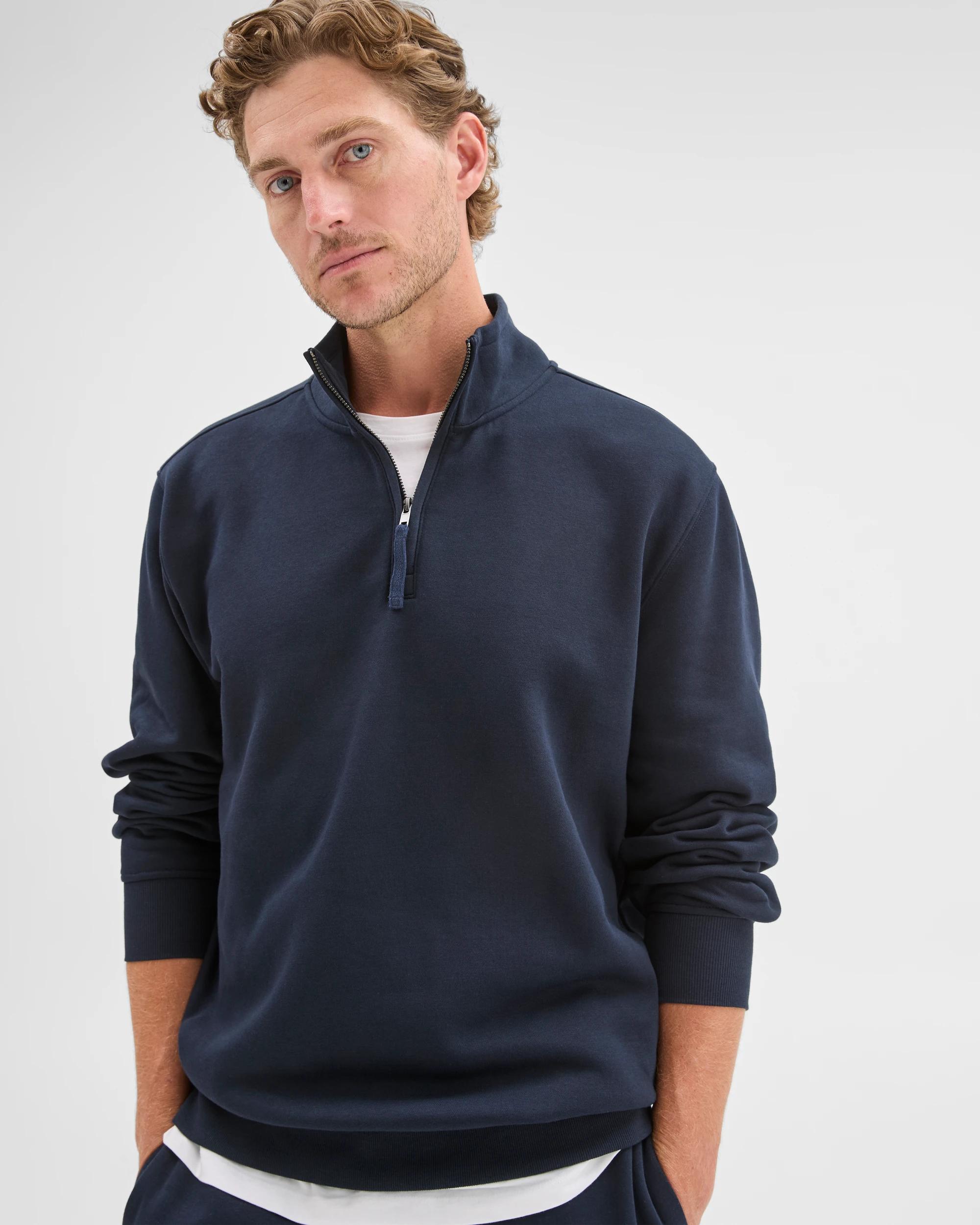 2 Target Man Australian Cotton Blend Fleece 1/2 Zip Top NAVY, 2 of 6