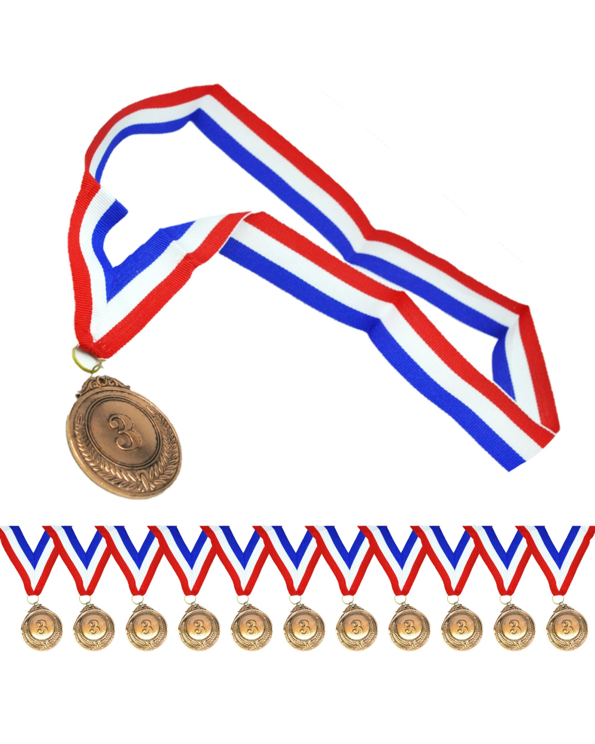 1 BR Costumes Bronze Winner Medals with 46cm Ribbon - Pack of 12, 1 of 4