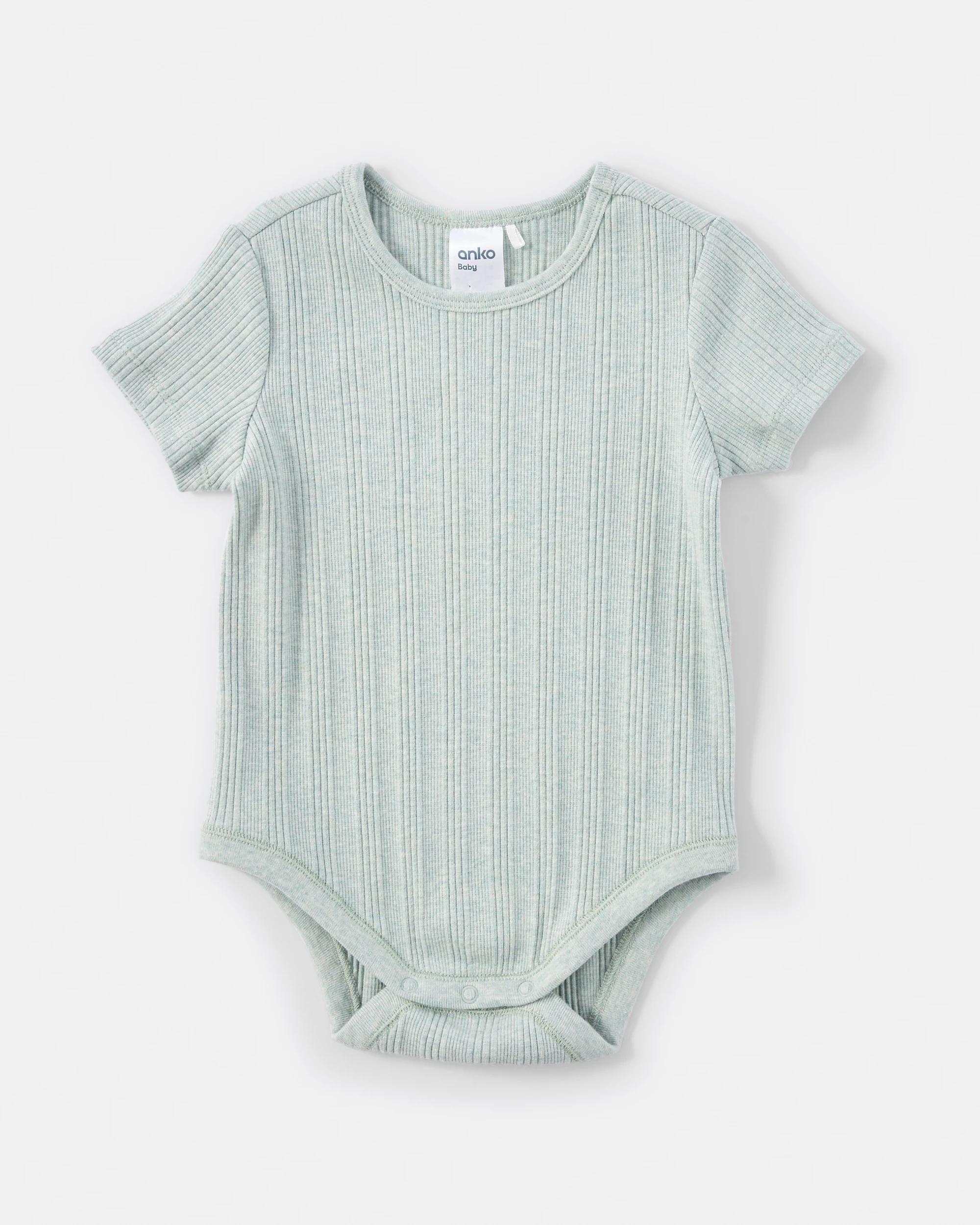 3 2 Piece Short Sleeve Newborn Ribbed Set AQUA GREY MARLE, 3 of 6