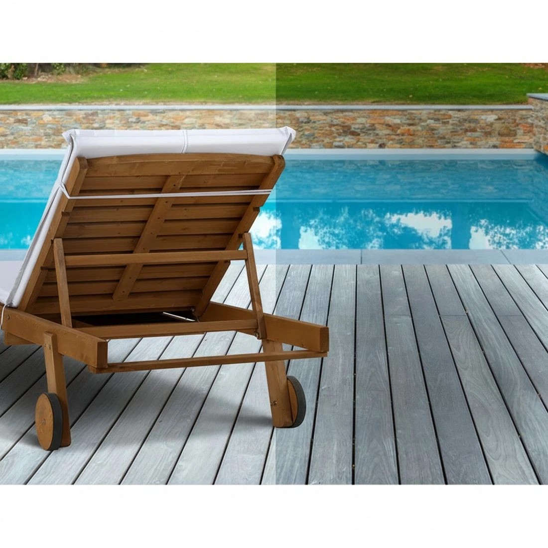 5 Gardeon 2x Sun Lounge Wooden Lounger Outdoor Furniture Day Bed Wheel Patio - White, 5 of 5