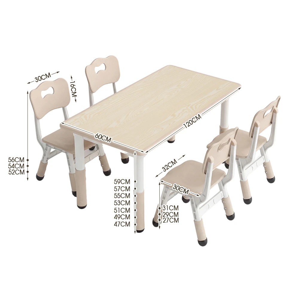 2 PlayPals Kids Table and 4 Chairs Set Adjustable Graffiti Study Play Desk - Beige, 2 of 3