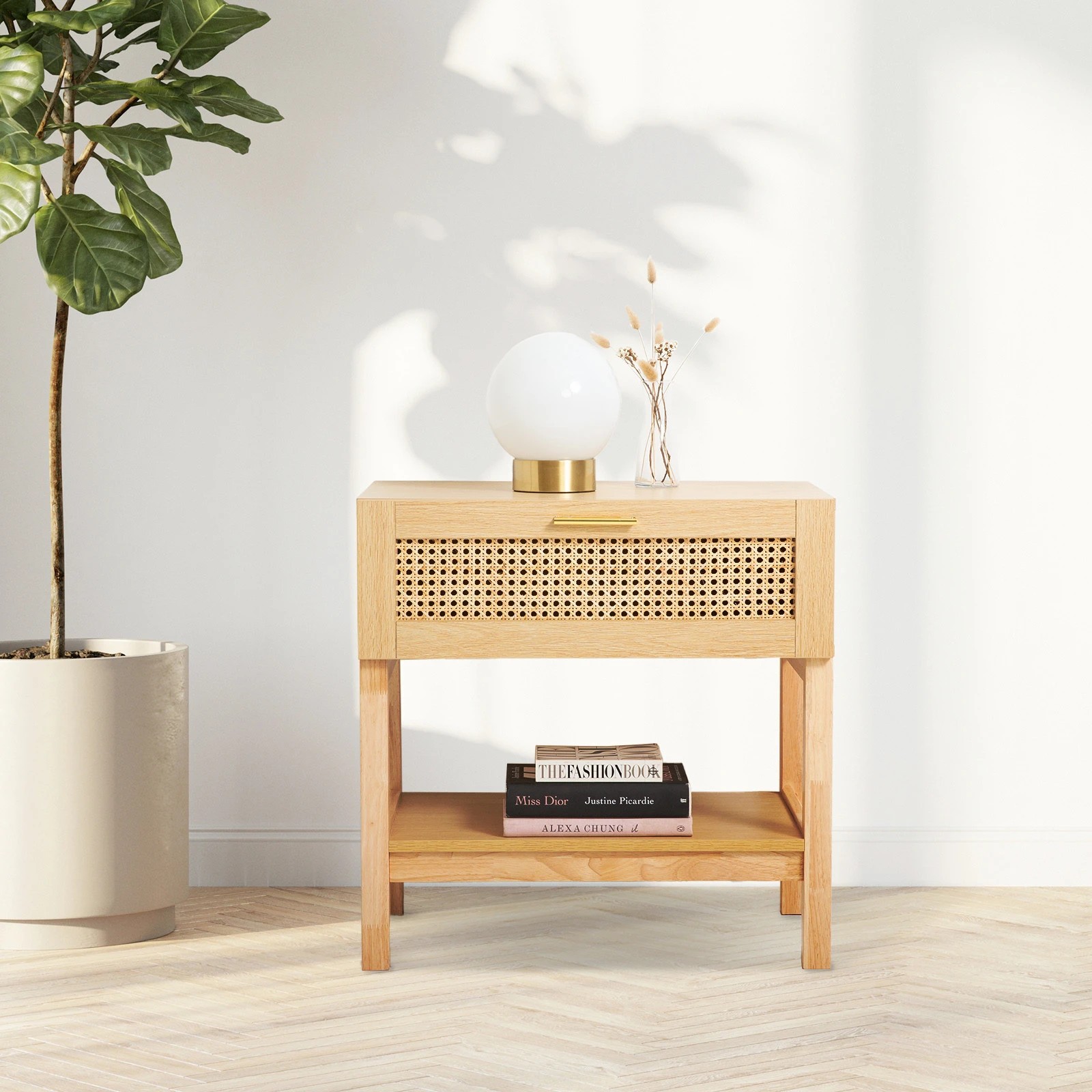 4 Casa Decor Santiago Rattan Bedside Table Drawers Table Nightstand Cabinet Oak - Brown, 4 of 10