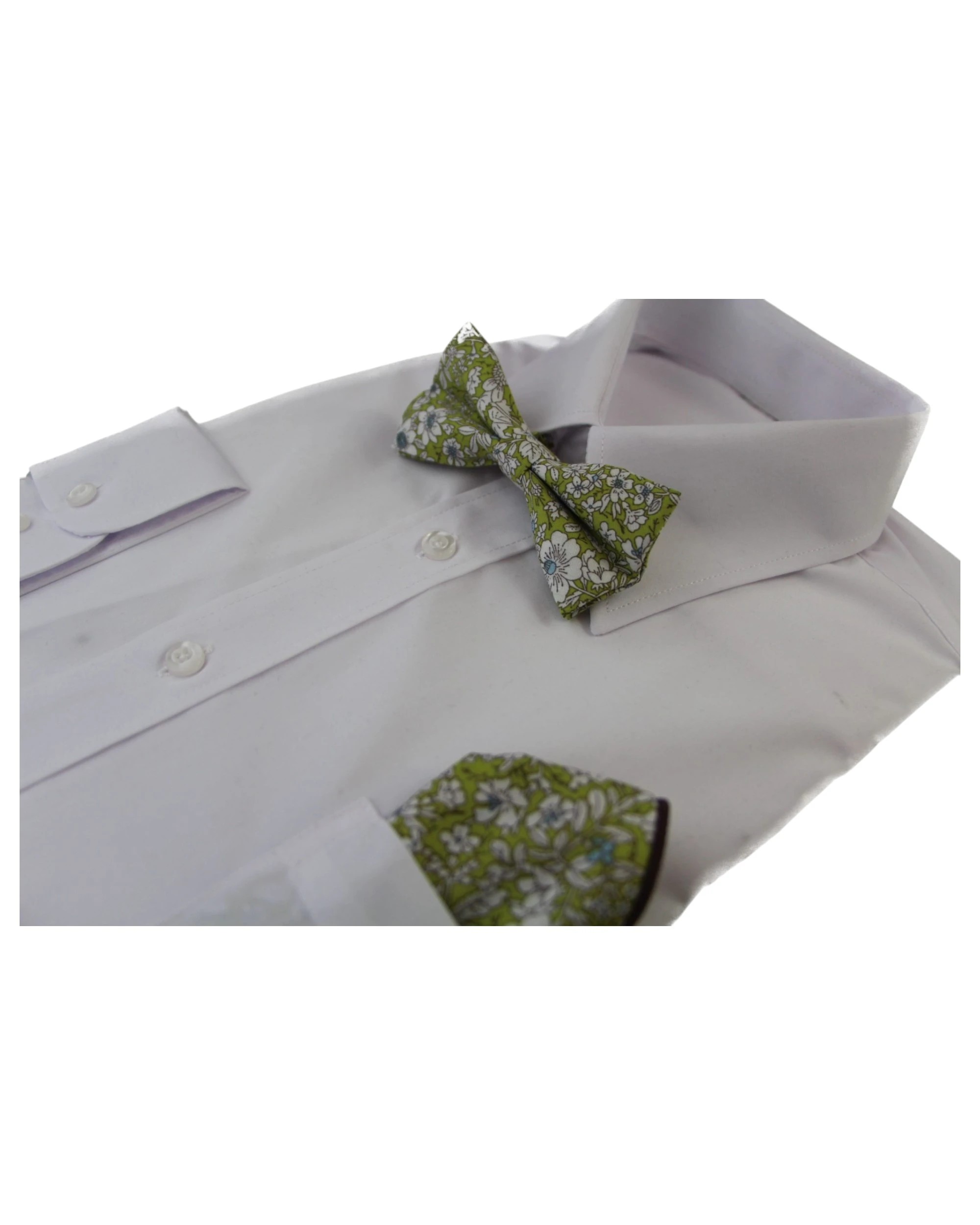 4 Zasel Mens Green With White Flowers Cotton Bow Tie & Pocket Square Set - Multi, 4 of 4