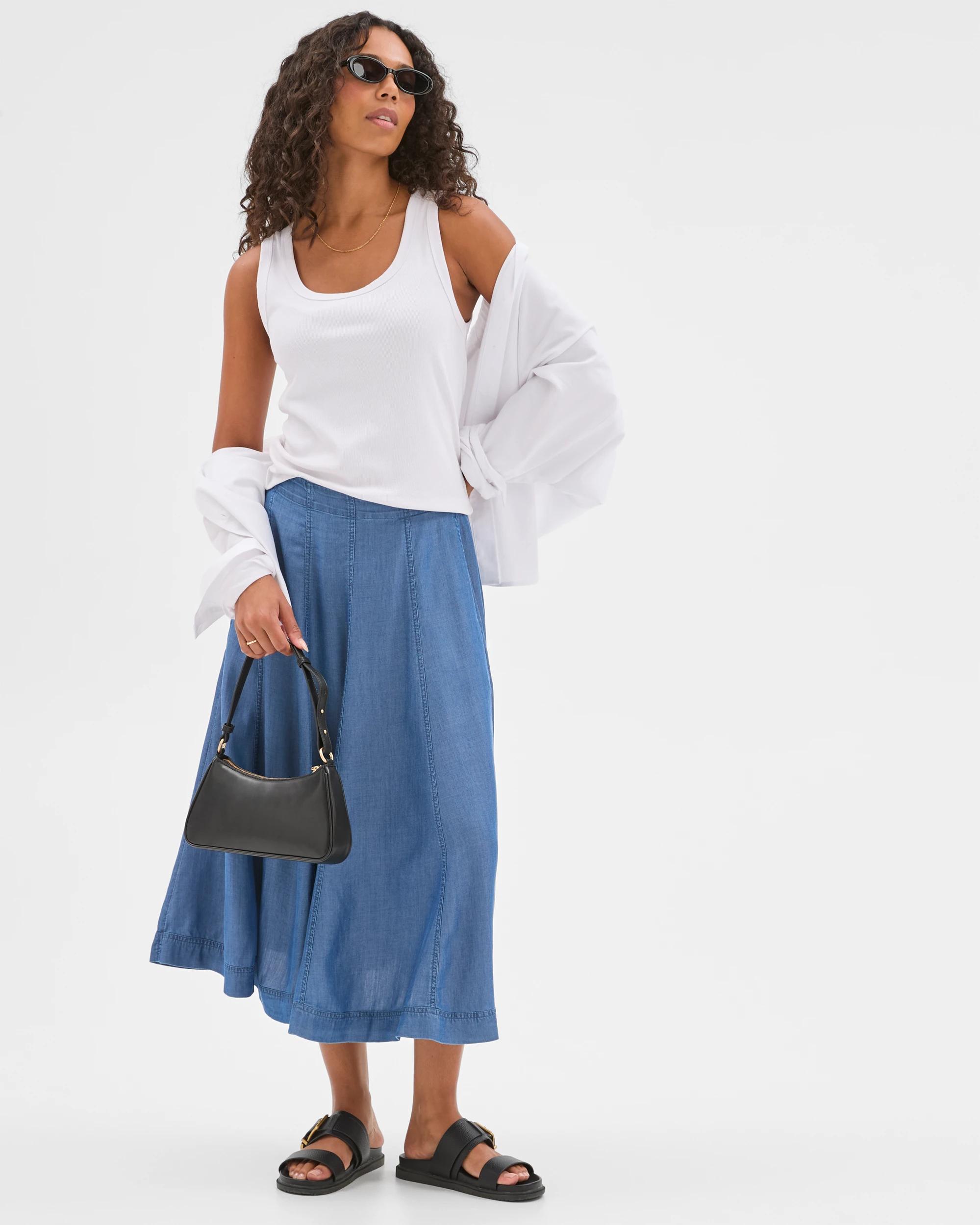 1 Target Woman Full Panel Midi Skirt CHAMBRAY, 1 of 7