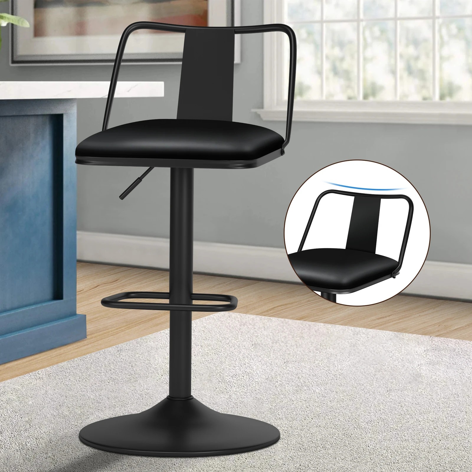 3 Alfordson 4x Bar Stools Gas Lift Leather Bar Chairs Kitchen Swivel Gloria - Black, 3 of 10