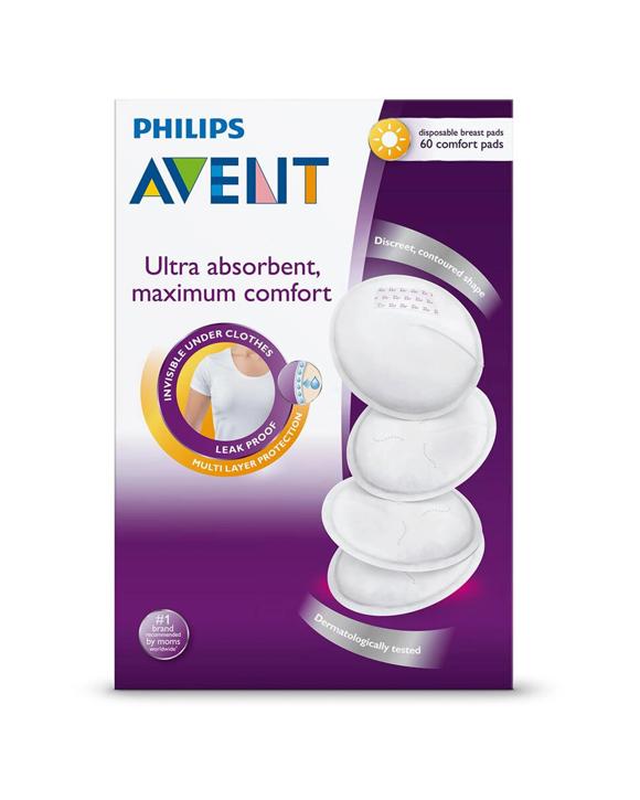 Philips Avent 60 Pack Disposable Breast Pads Comfortable Discreet Fit - Day Use - White