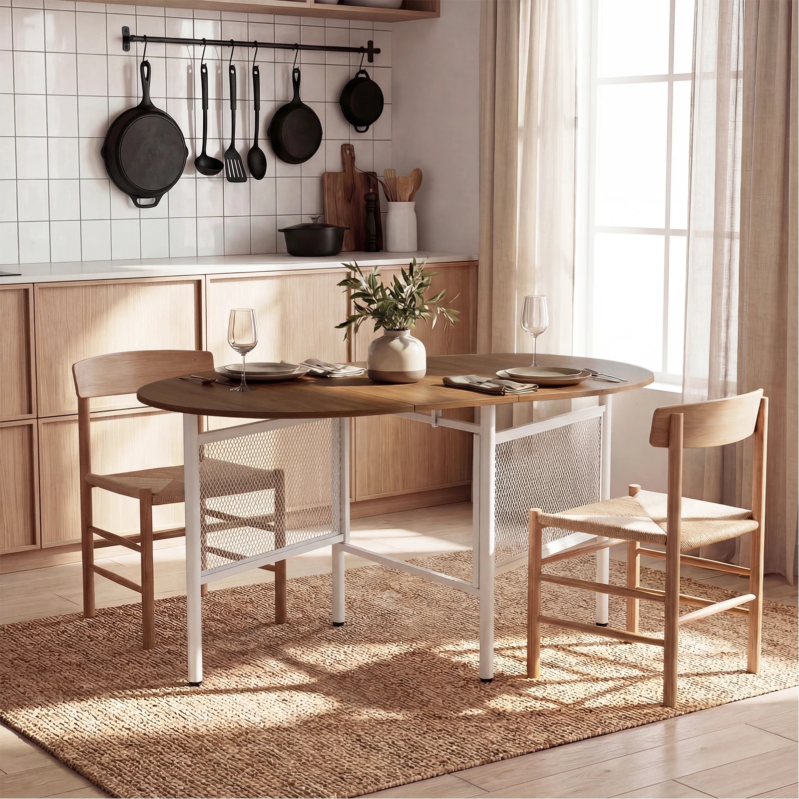 3 Costway Folding Dining Table Drop Leaf Kitchen Counter Height Metal Writing Craft Station Bar - Natural, 3 of 4