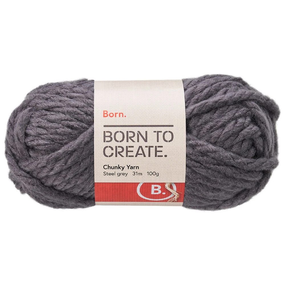 1 Born Chunky Yarn 100g Steel Grey, 1 of 3