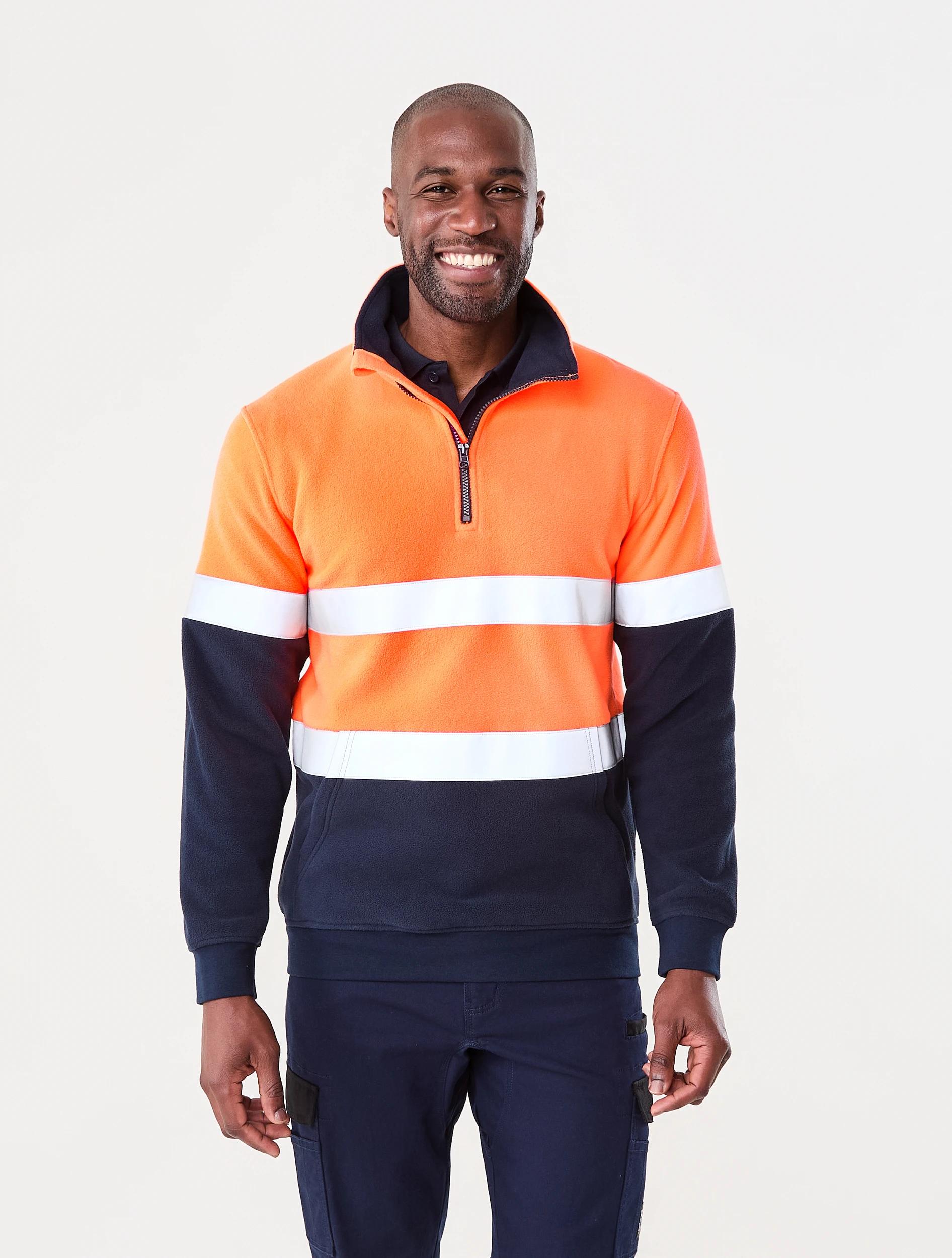 1 Workwear Hi-Vis 1/4 Zip Reflective Pullover Orange, 1 of 6