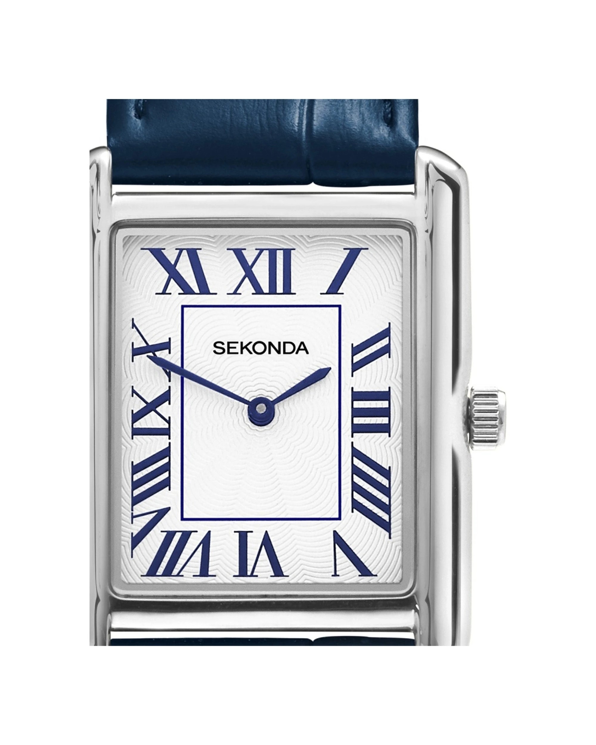 5 Sekonda Men's Clement Watch Guilloche Dial Blue Leather Strap 28x37mm, 5 of 6