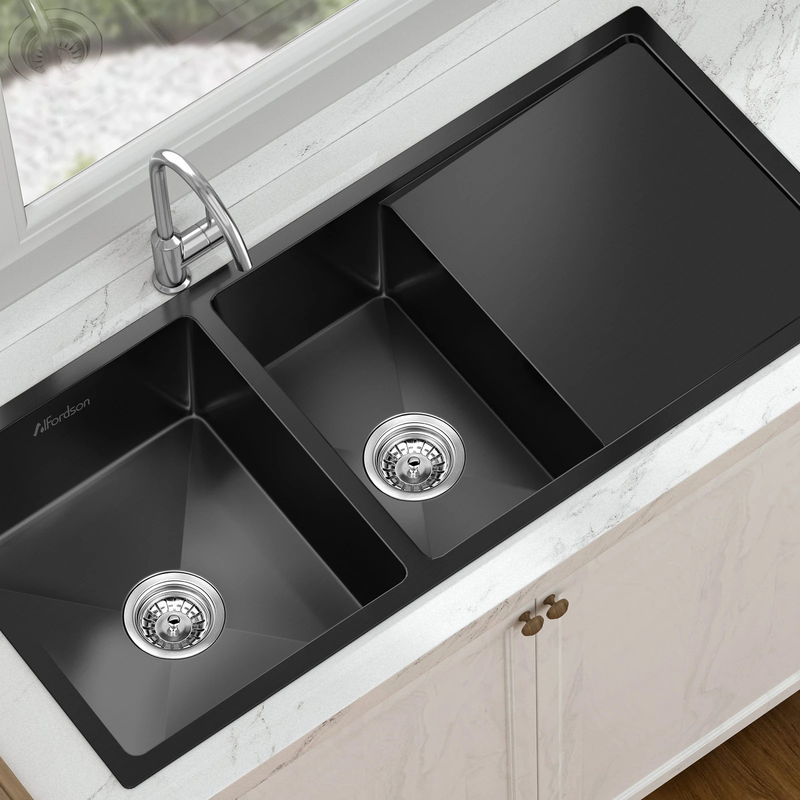 7 100X45CM Alfordson Kitchen Sink Stainless Steel - Black, 7 of 10