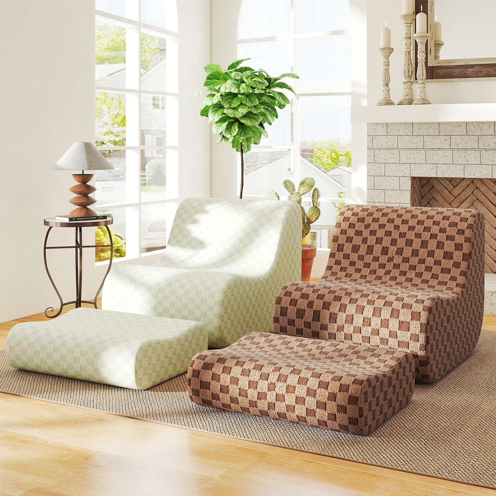 3 Costway 2PCS Bean Bag Chair w/Ottoman Lazy Sofa Lounger Seat Washable Cover - Brown, 3 of 3