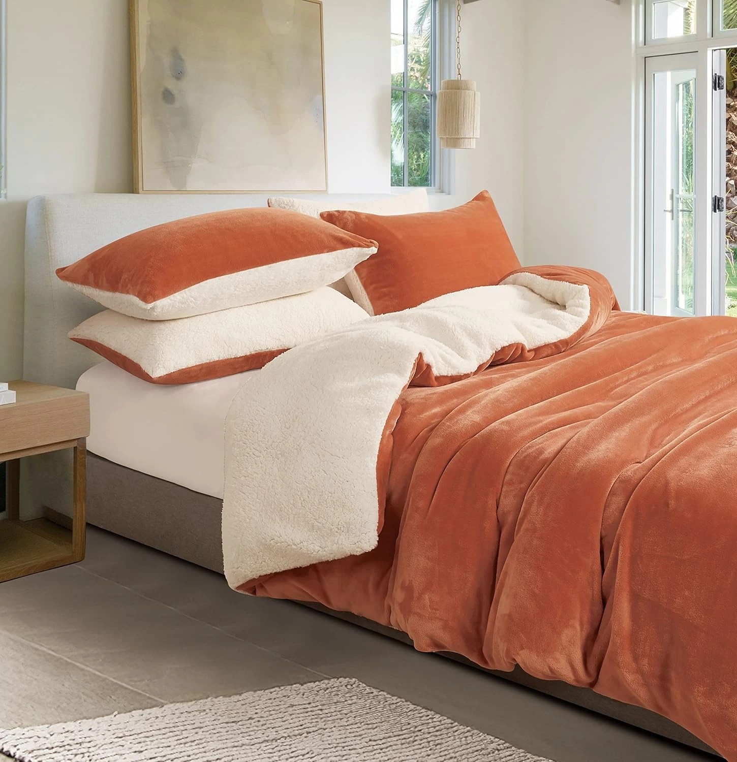 1 Gioia Casa 2-in-1 Teddy Sherpa Quilt Cover Set Warm Reversible - Super King Bed - Terracotta, 1 of 7