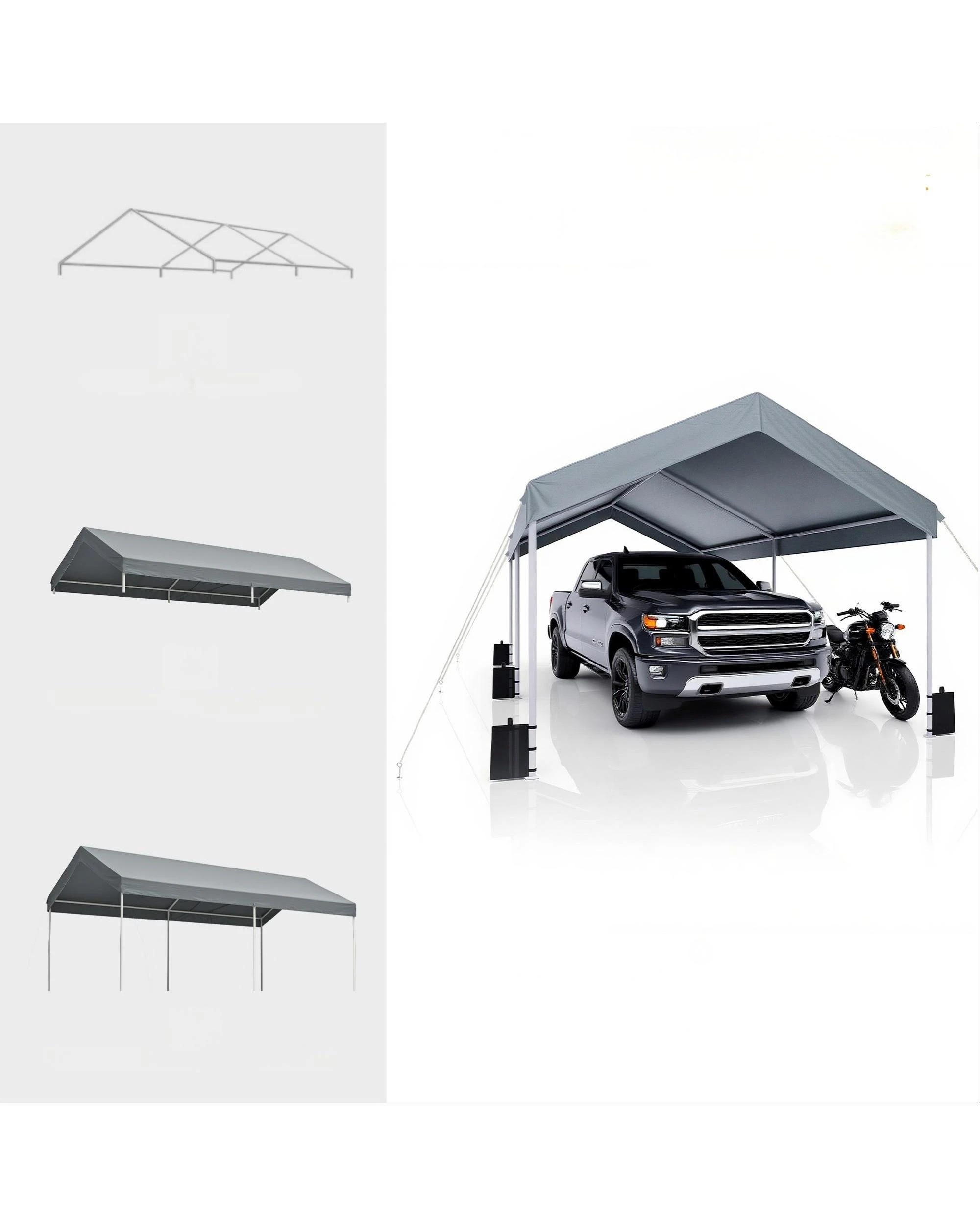 2 Advwin 3.68x6m Carport Canopy Portable Garage - Grey, 2 of 6