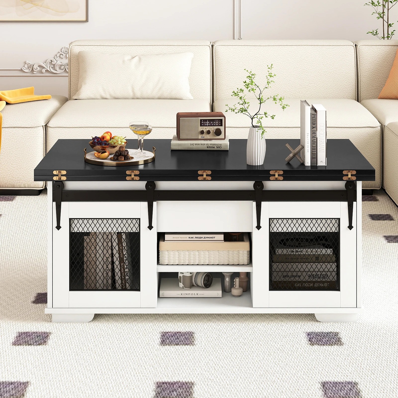 5 Costway Lift Top Coffee Table 3-in-1 Dining Table Farmhouse Center Table - Black, 5 of 7