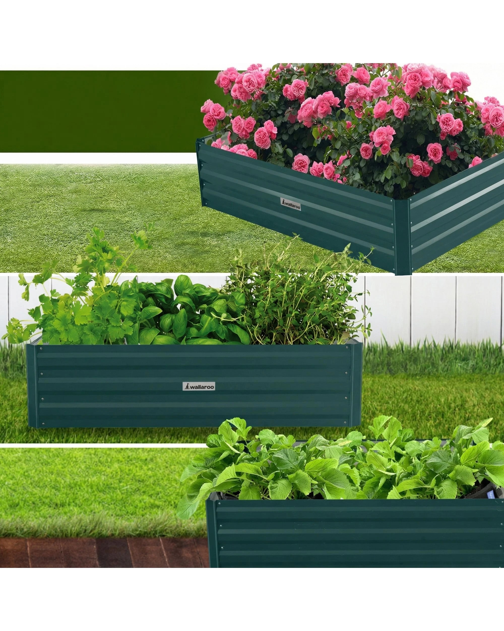 6 Wallaroo Galvanized Steel Raised Garden Bed 120 x 60 x 30cm Plants Vegetables Herbs Flowers - Green, 6 of 6