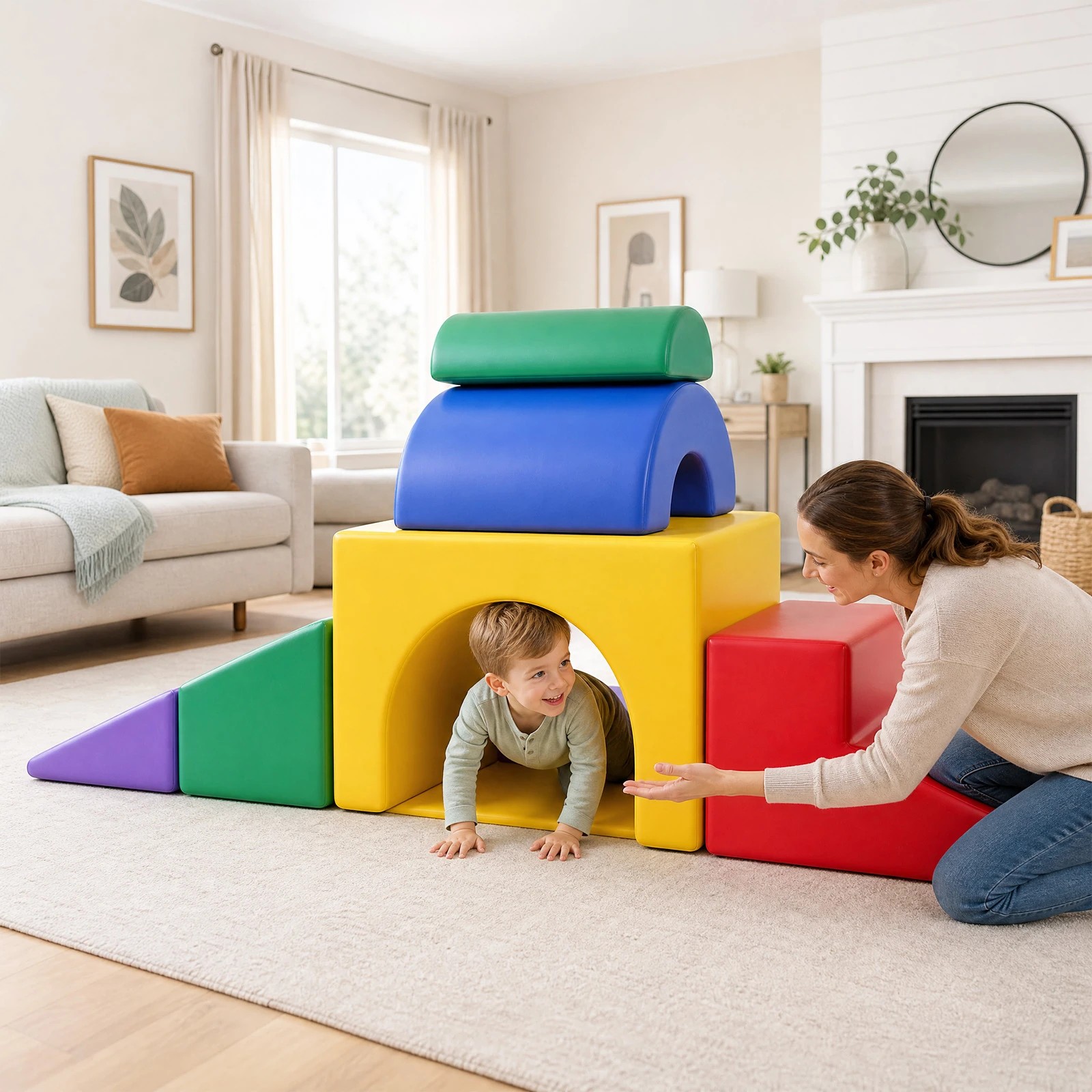 2 Advwin 7-Piece Kids Foam Blocks Play Set Toddler Play Couch Modular Climb & Crawl Floor Playset w/Anti-Slip Base - Multi, 2 of 6