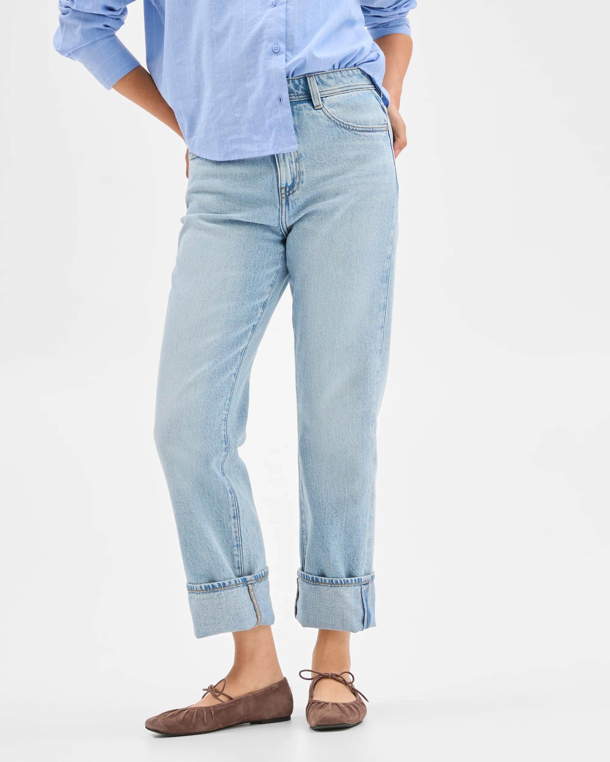 3 Target Denim Straight Leg 90's Turn Up Denim Jeans LIGHT VINTAGE WORN, 3 of 7