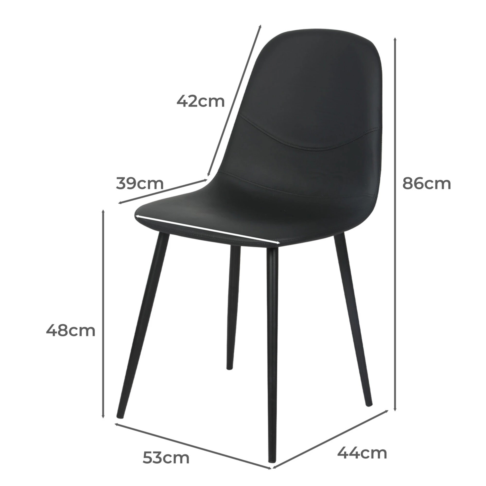 3 Levede 2x Dining Chairs Kitchen Eames Accent Chair Lounge Room Padded PU Leather - Black - Black, 3 of 9