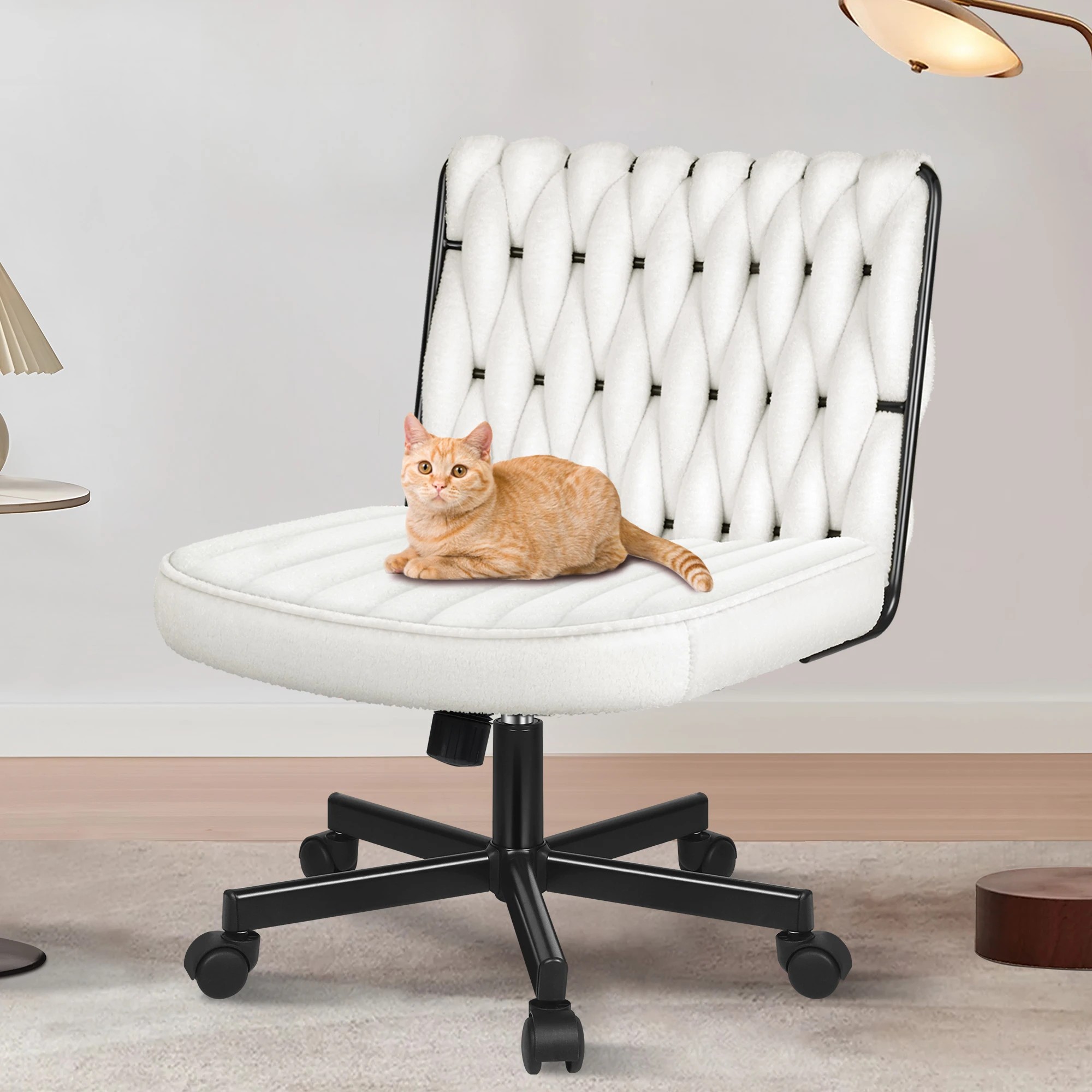 10 Alfordson Armless Office Desk Chair Mid Back Wide Seat w/ Wheels Boucle - White, 10 of 10