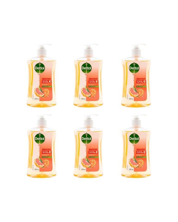 Dettol 6PK Liquid Pump Hand Wash Antibacterial Grapefruit 500ml - Yellow