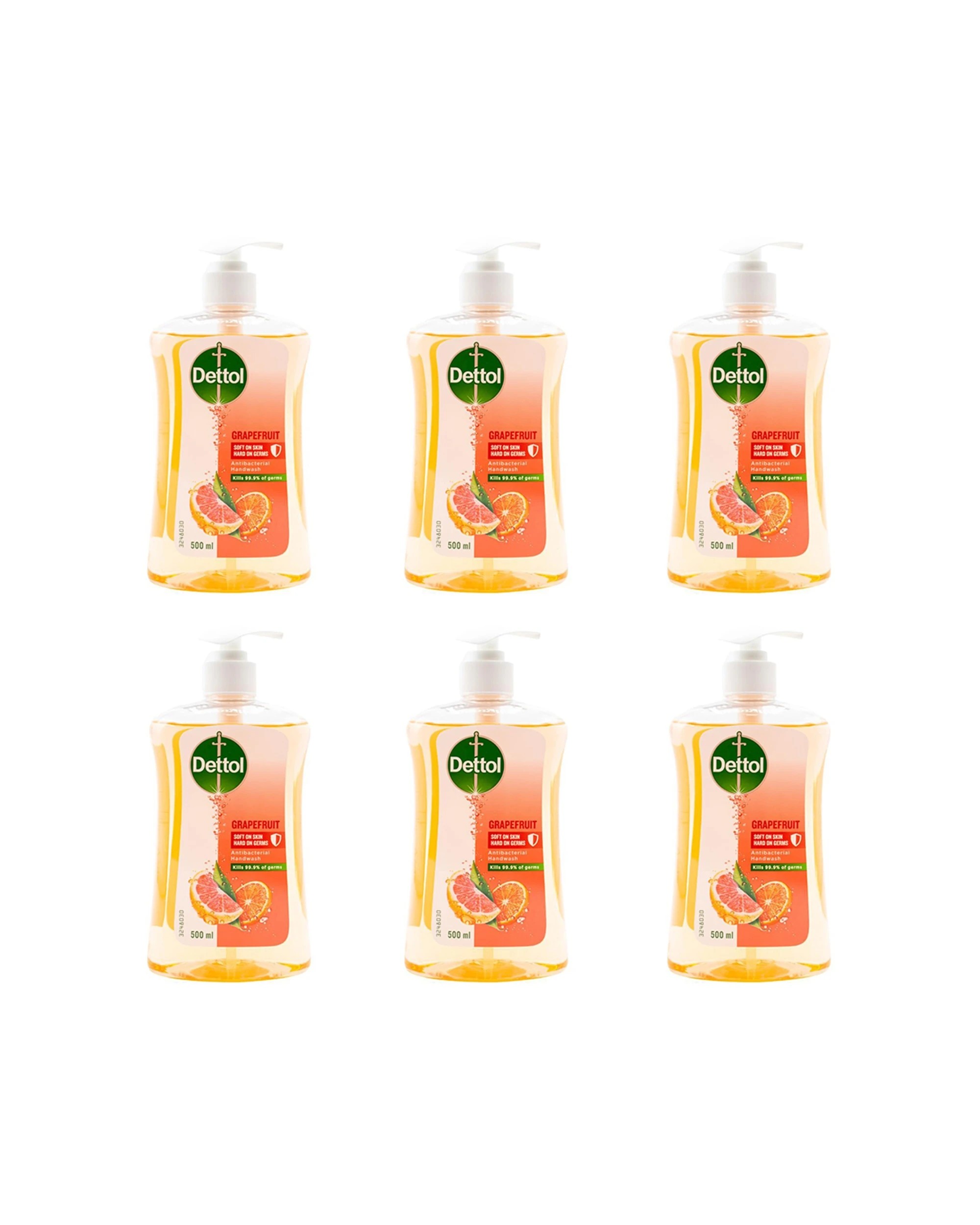 1 Dettol 6PK Liquid Pump Hand Wash Antibacterial Grapefruit 500ml - Yellow, 1 of 3