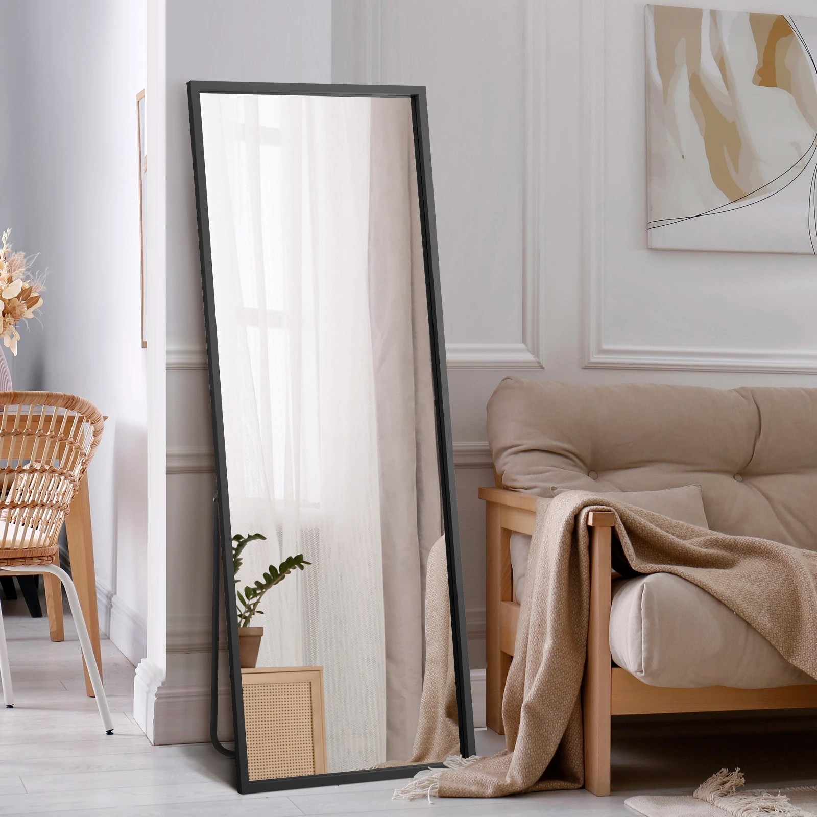 2 Oikiture Wooden Full Length Mirror 166x60cm Floor Mirrors Free Standing
 - Black, 2 of 9